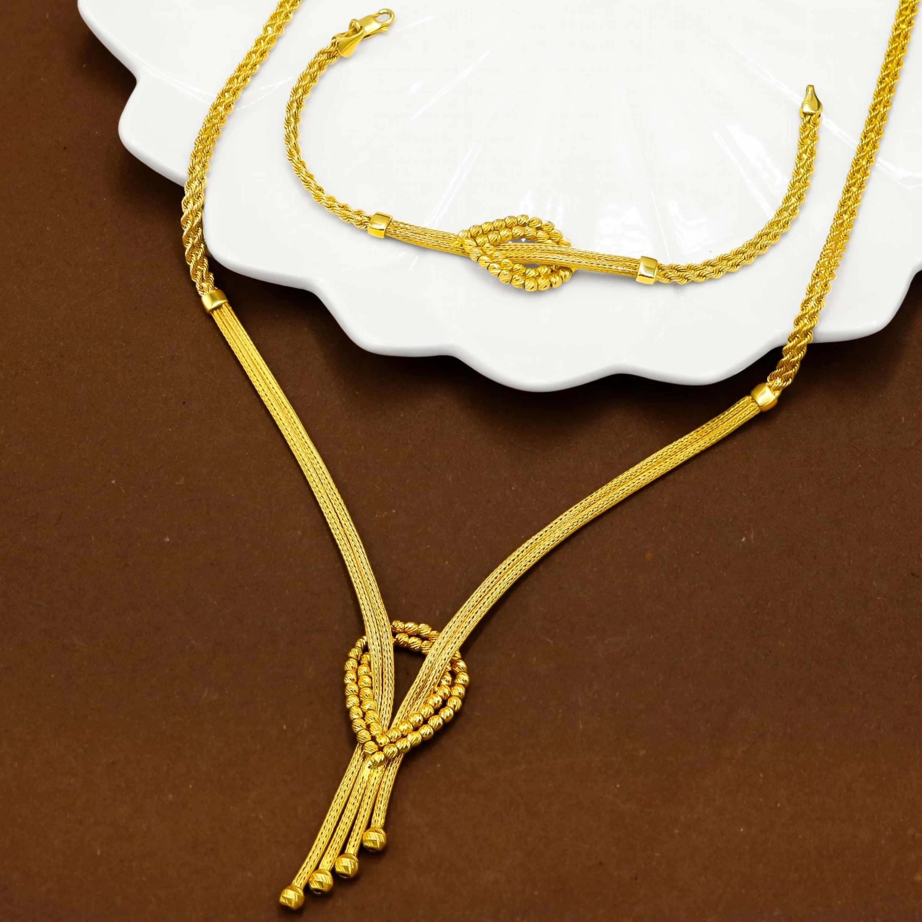 Dorikalı Örgü 8 Ayar İkili Altın Set