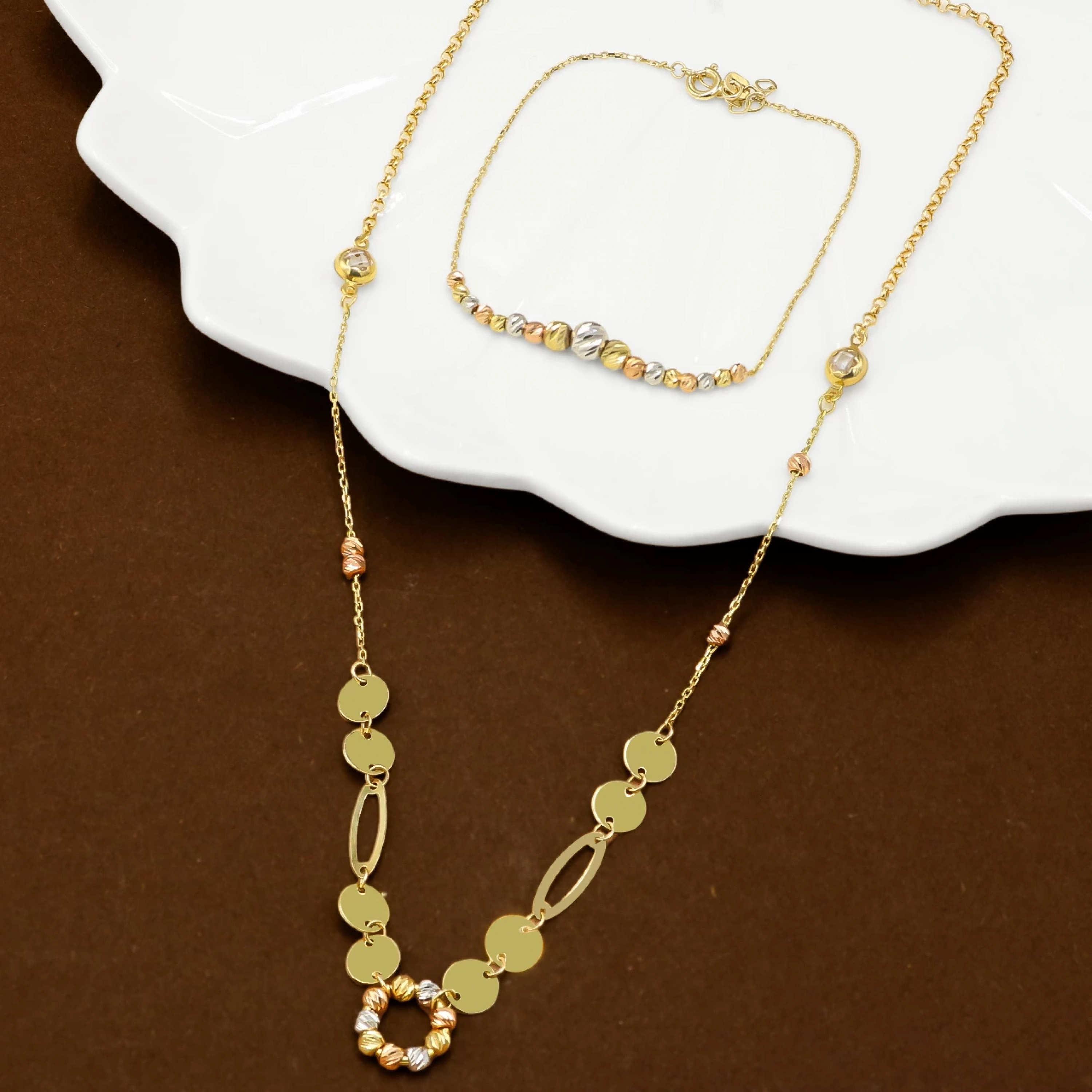 Dorikalı Plakalı 14 Ayar İkili Altın Set