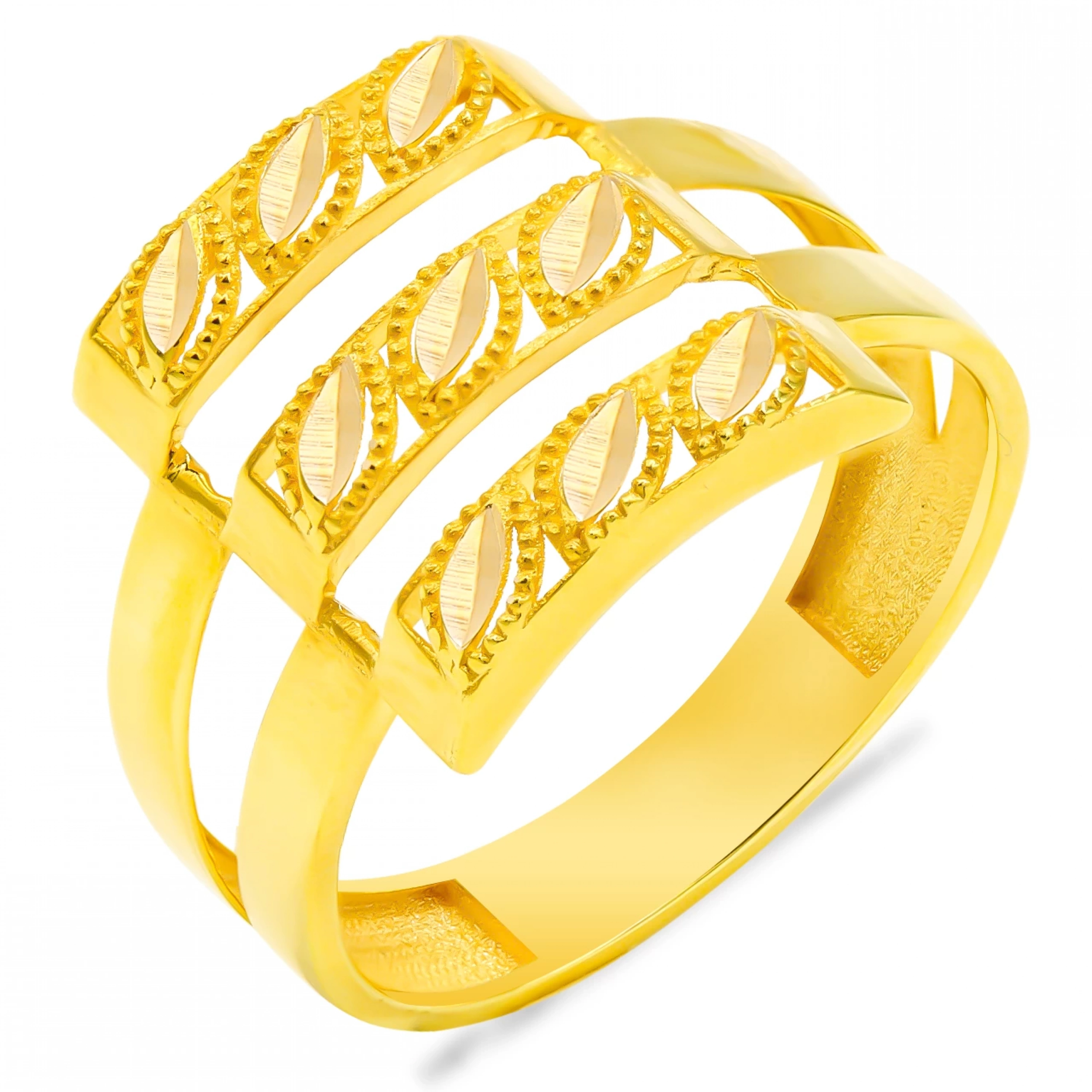 Üç Sıra Kaburga 14 Ayar Altın Yüzük