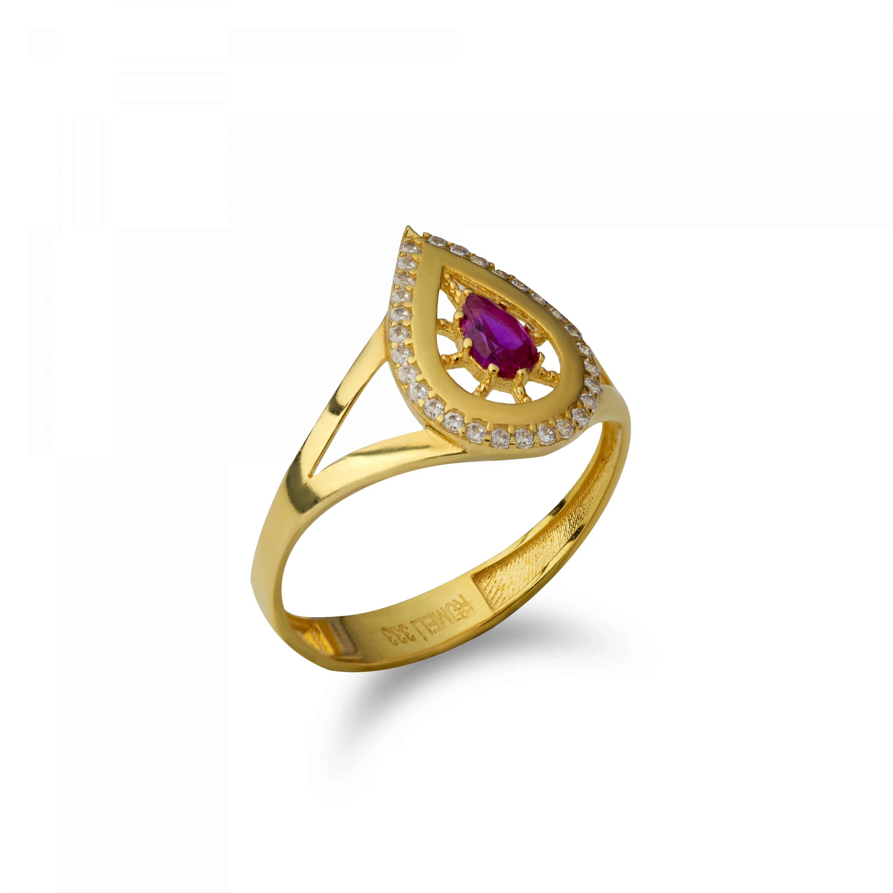 Fuşya Oval Kesim 8 Ayar Altın Yüzük