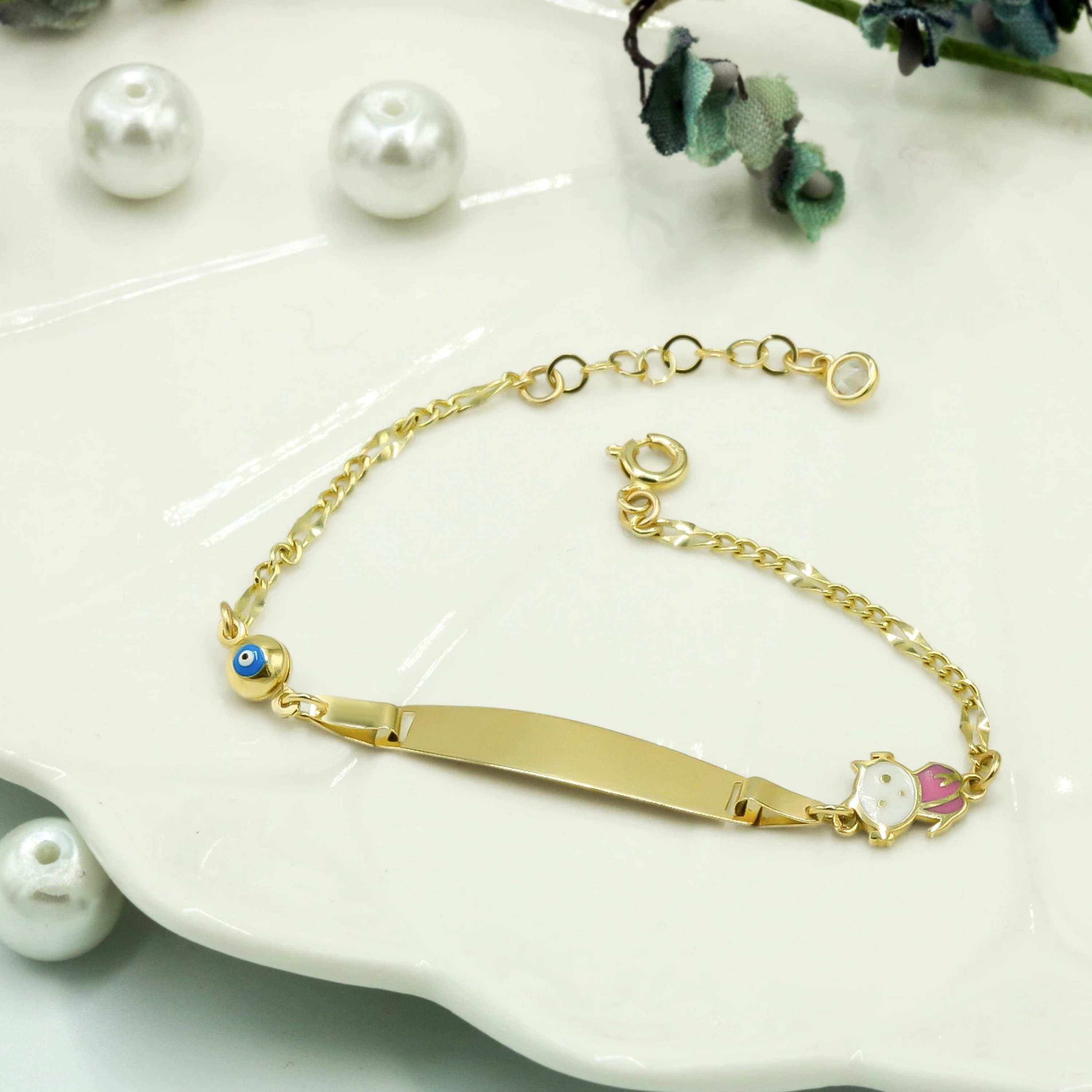 Göz Boncuklu 14 Ayar Altın Çocuk Künyesi