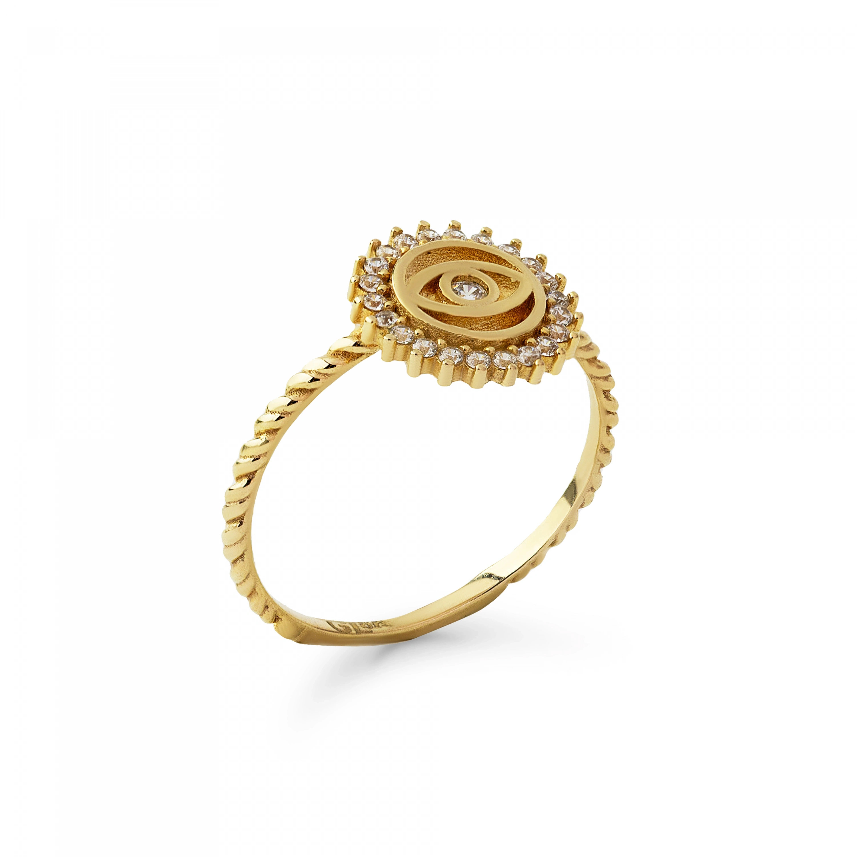 Göz Detaylı Taşlı 8 Ayar Altın Yüzük