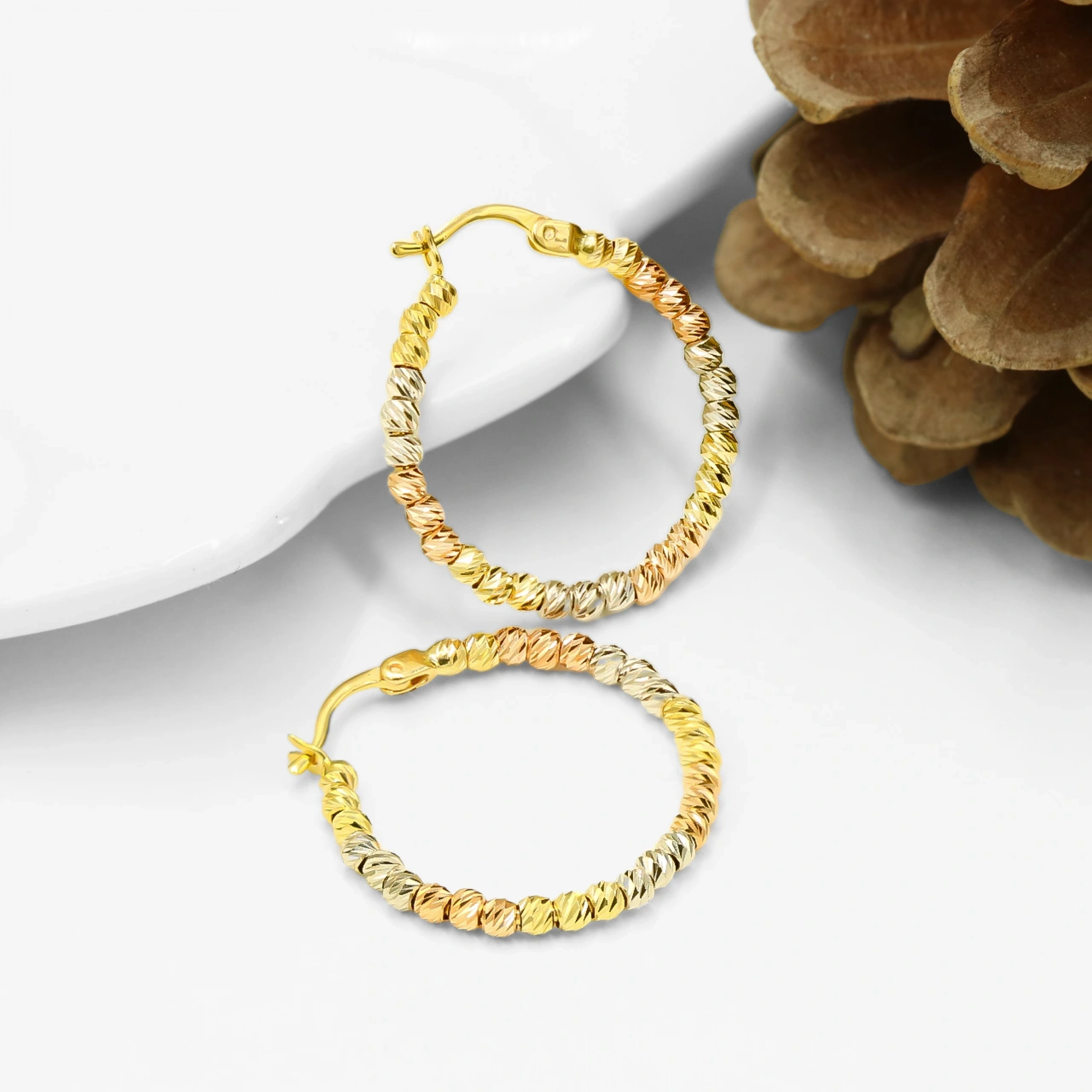 Renkli Dorika Toplu 14 Ayar Altın Halka Küpe