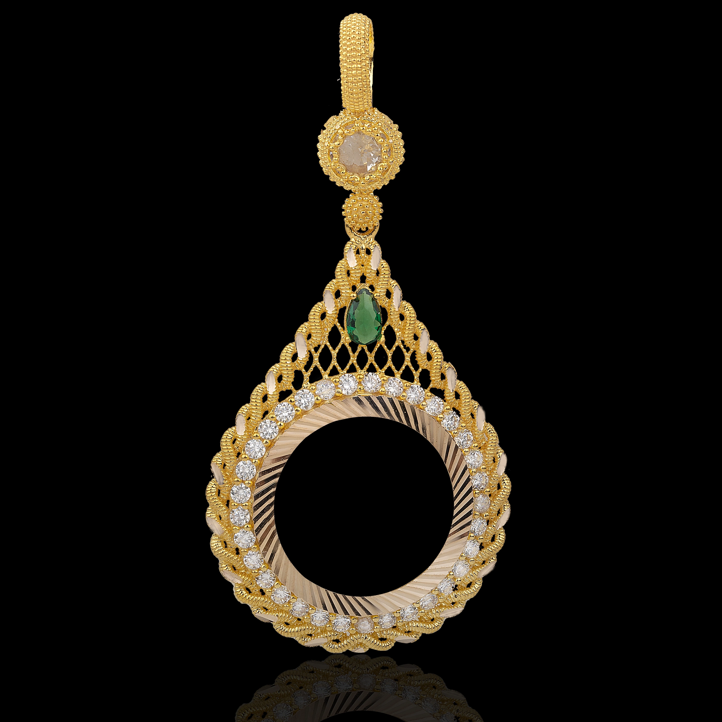 Halatlı Zümrüt 14 Ayar Çeyrek Altın Çerçeve