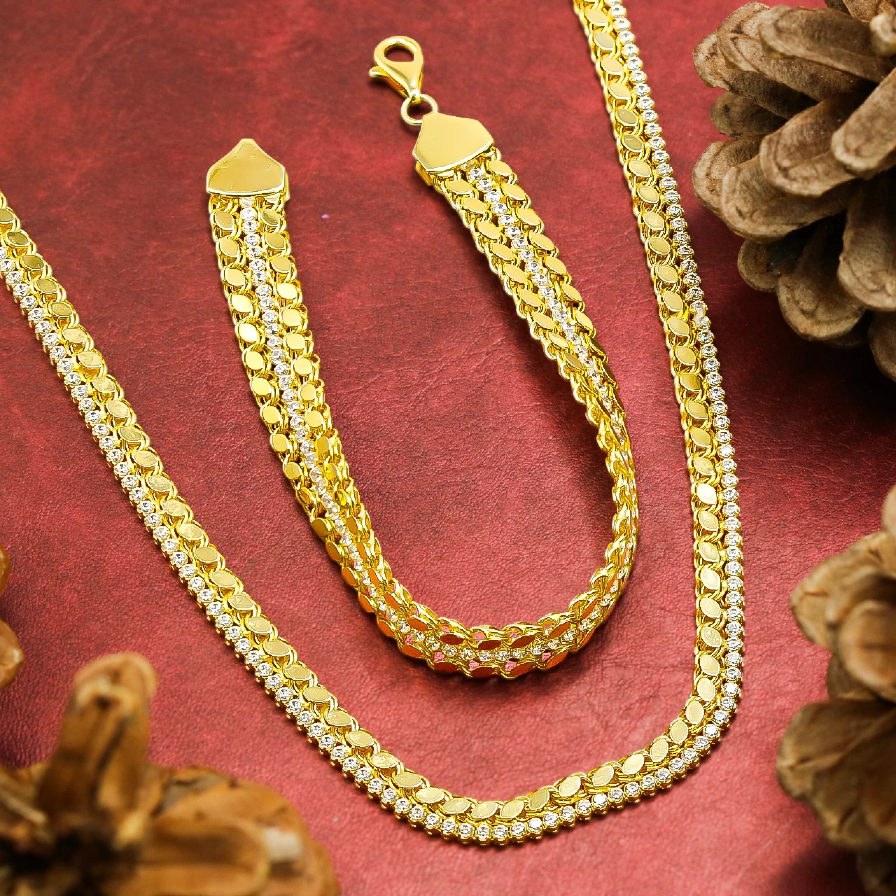 Pullu Ve Taşlı 14 Ayar Altın Set