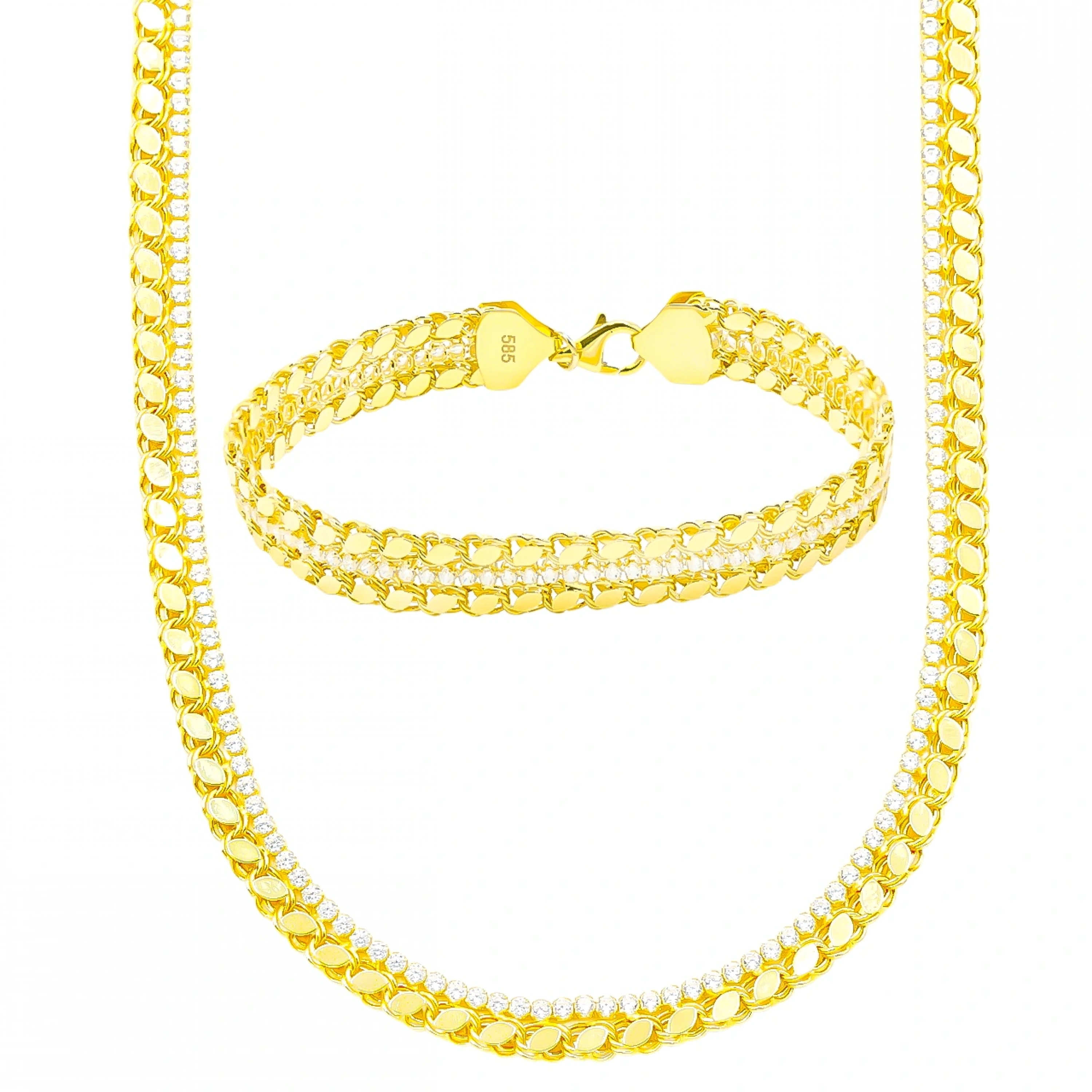 Pullu Ve Taşlı 14 Ayar Altın Set