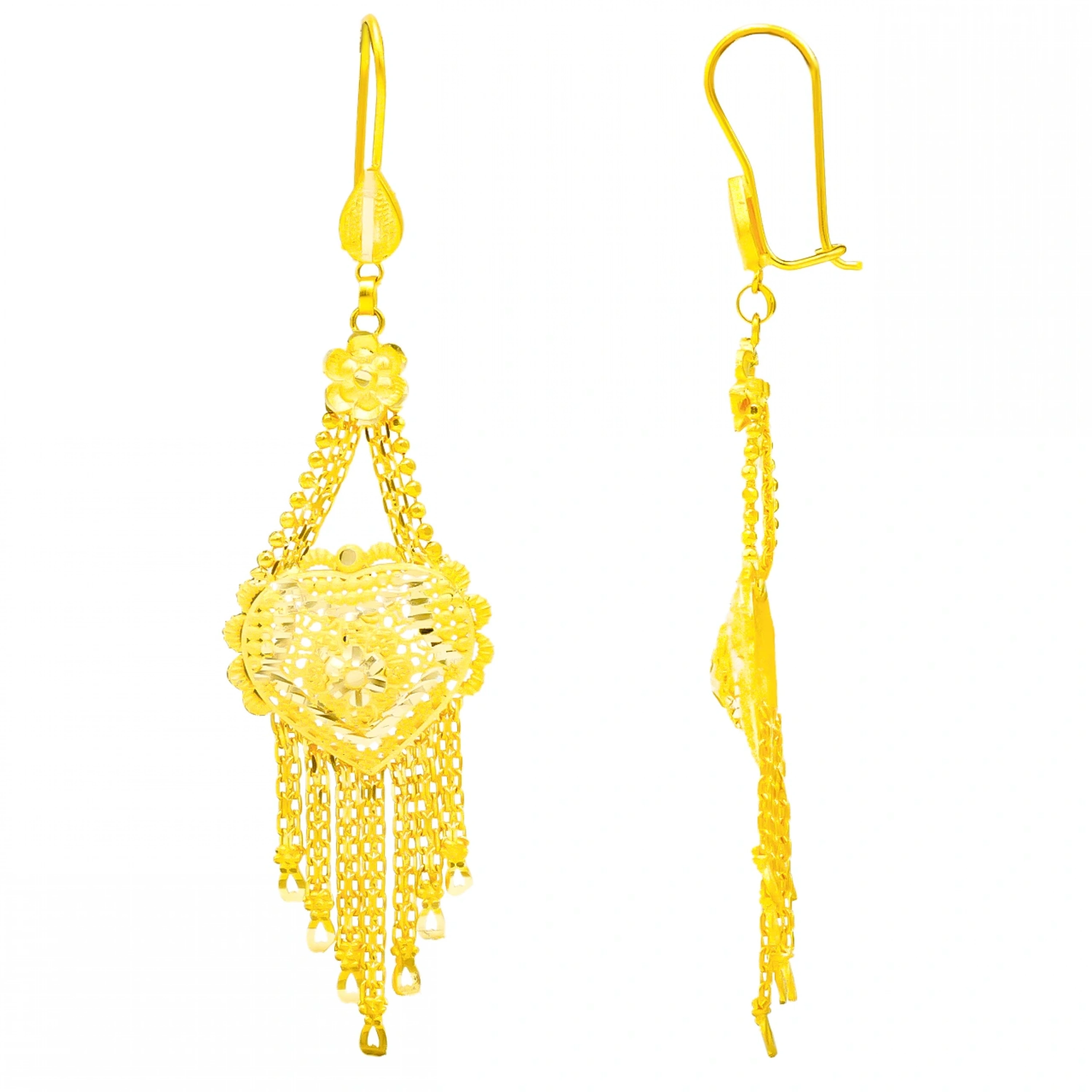 Hint İşi 14 Ayar Sallantılı Altın Küpe