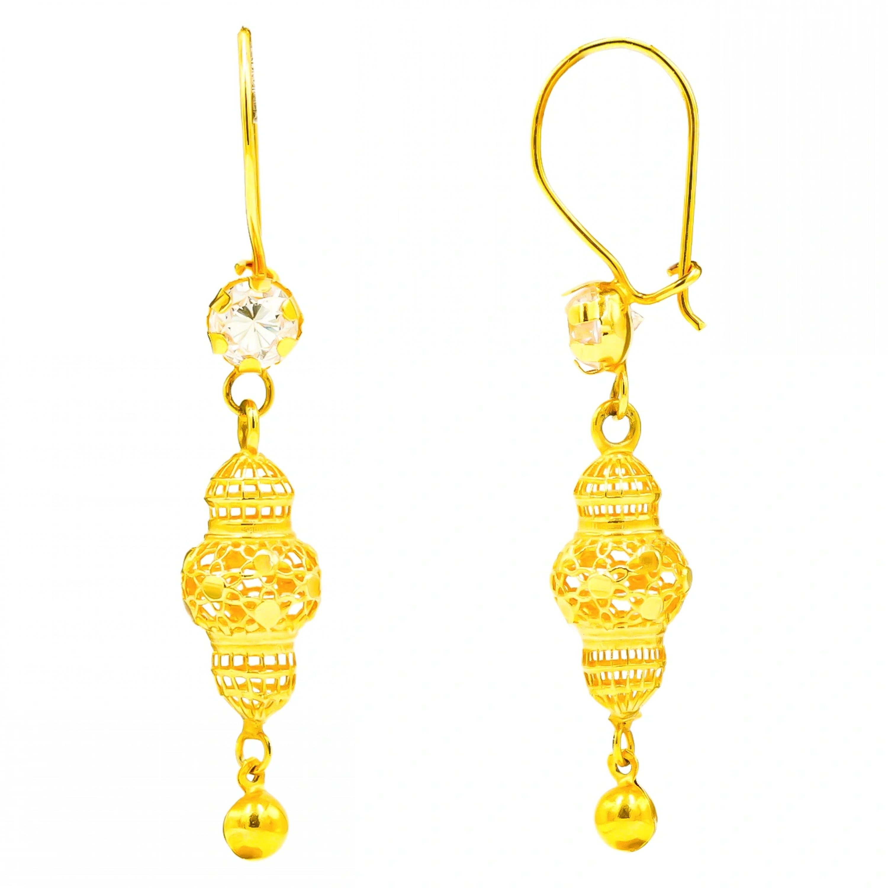 Hint İşi 14 Ayar Sallantılı Altın Küpe