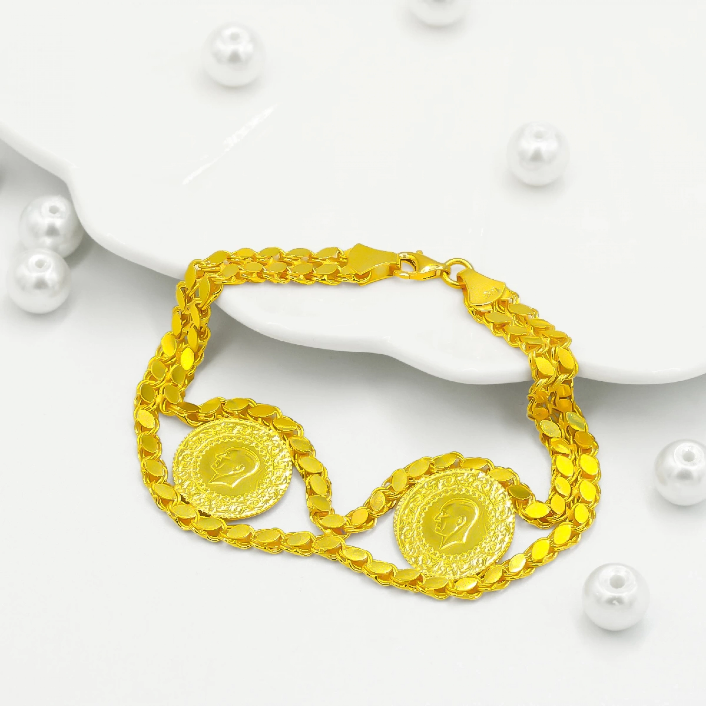 İki Çeyrekli Pullu 22 Ayar Altın Bileklik