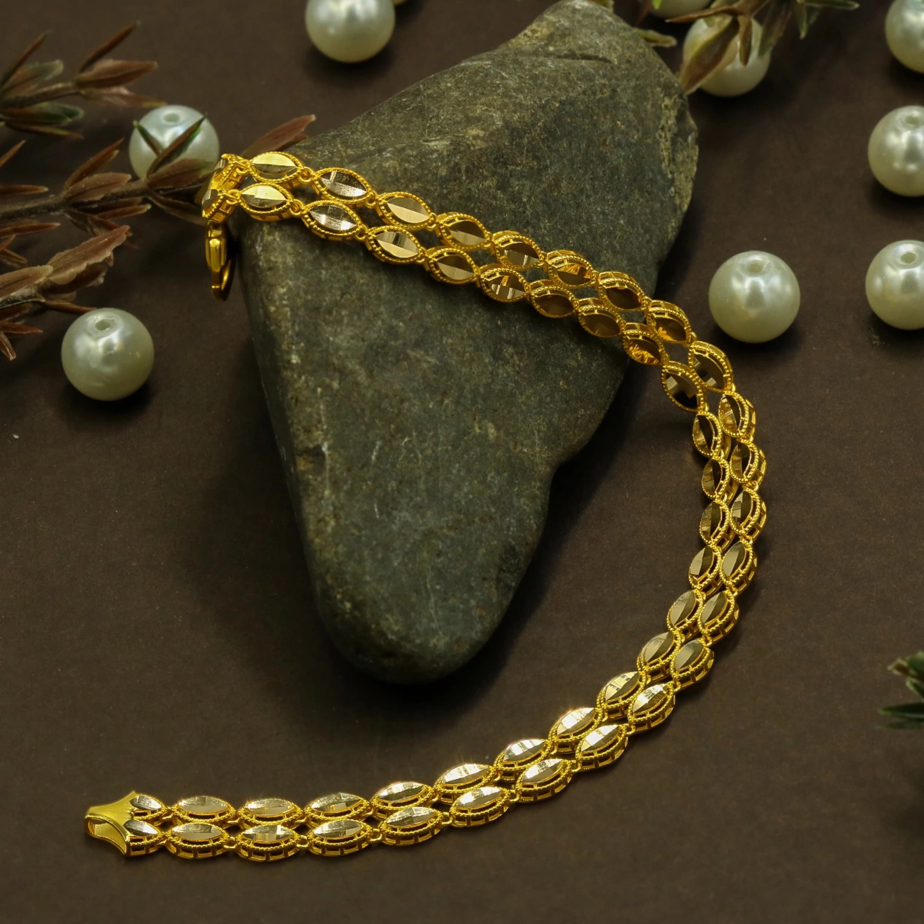 İki Sıra Pullu 14 Ayar Altın Bileklik