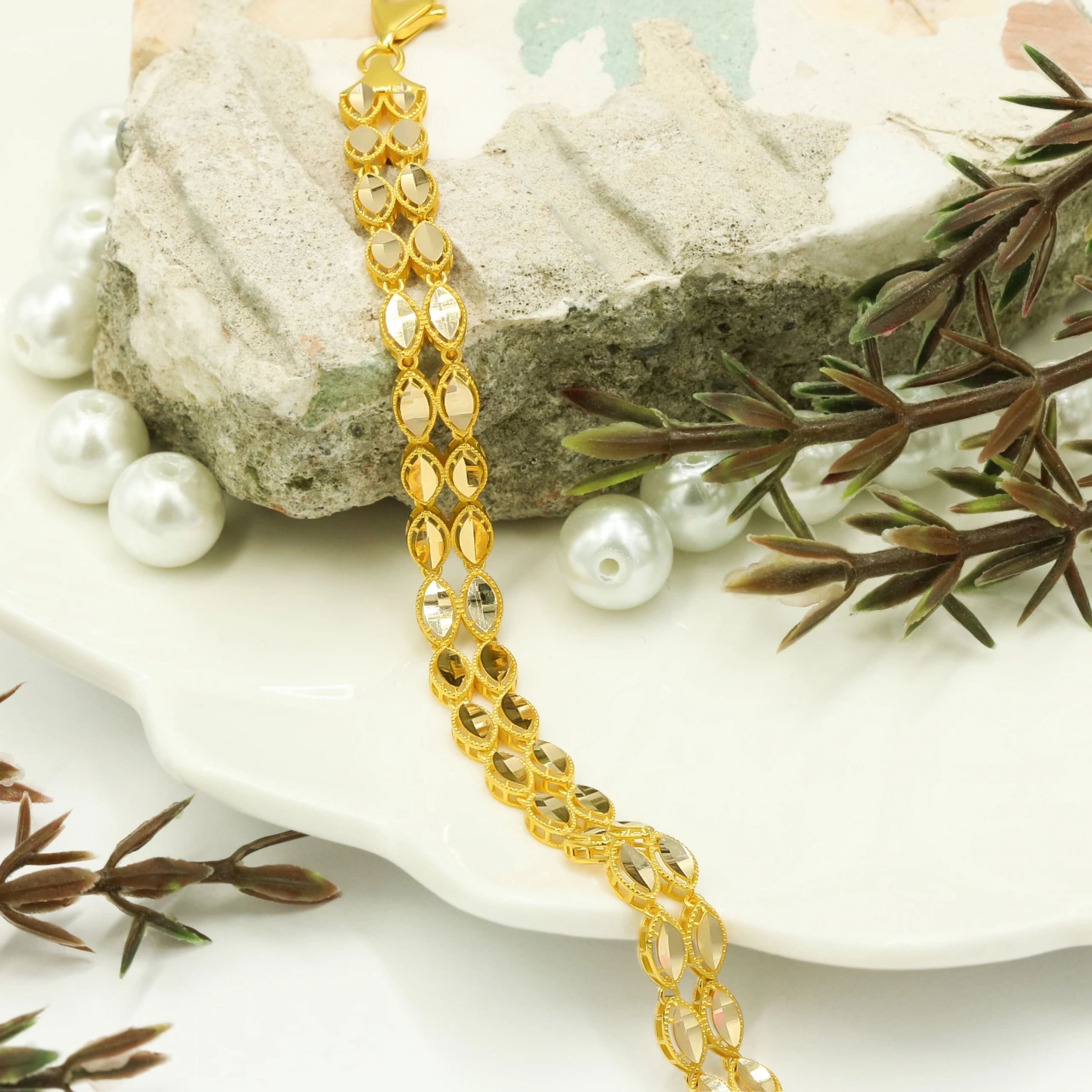 İki Sıra Pullu 14 Ayar Altın Bileklik