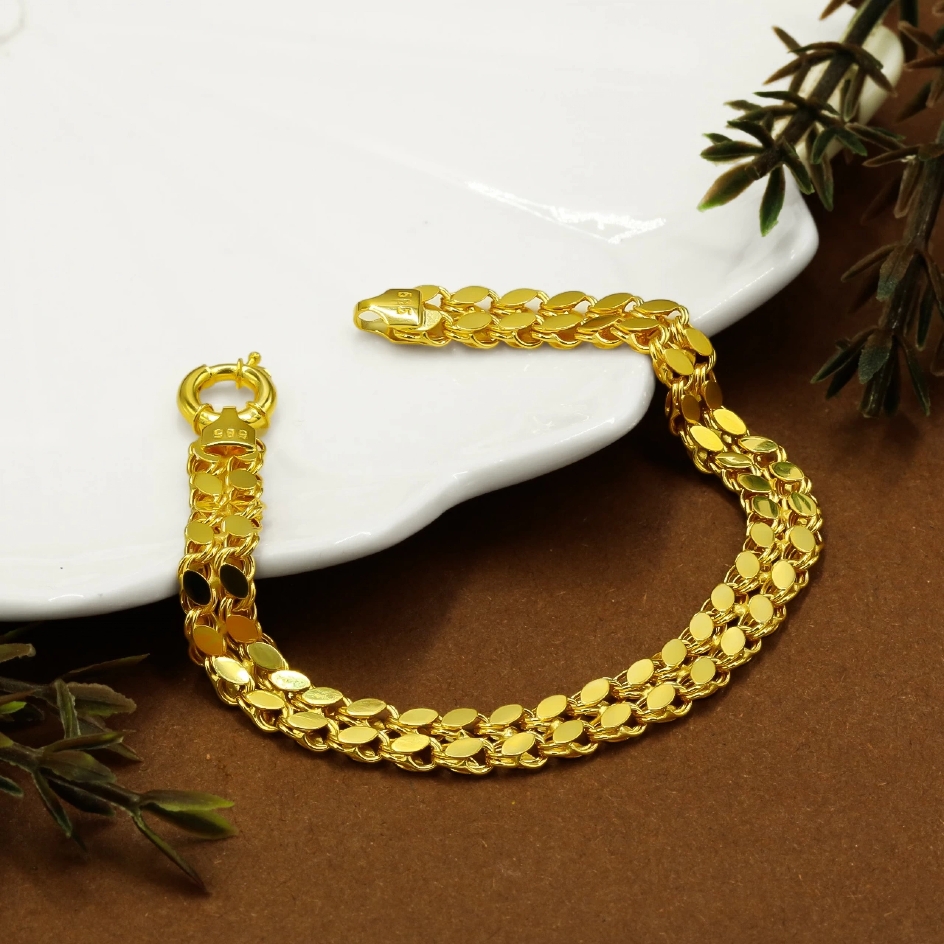 İki Sıra Pullu 14 Ayar Altın Bileklik