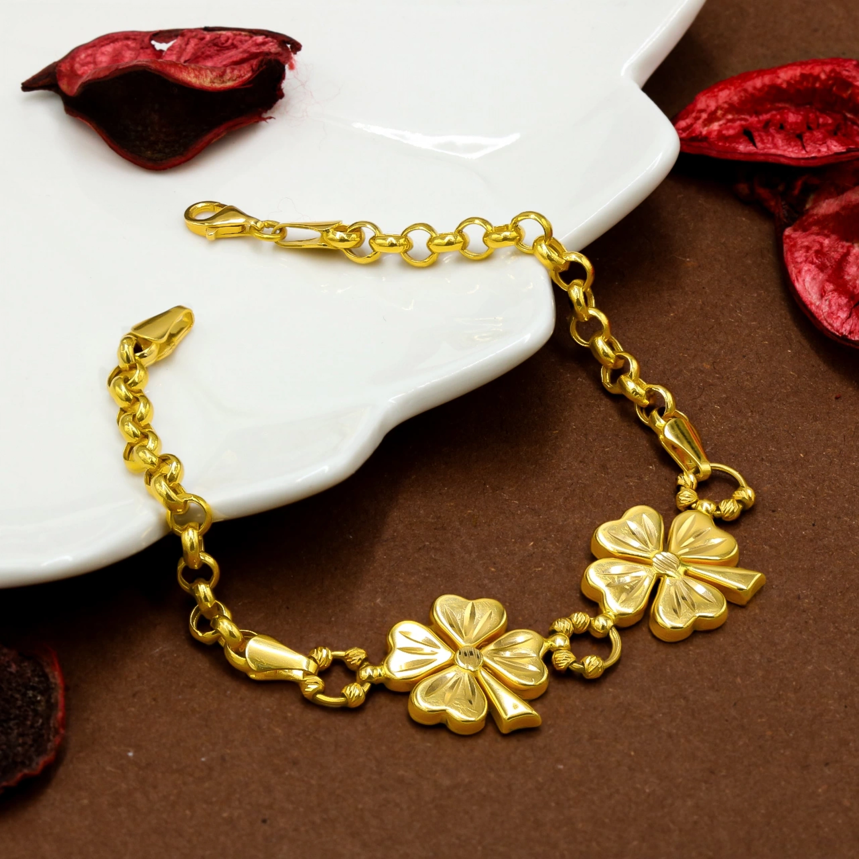 İki Yoncalı Dorika 22 Ayar Altın Bileklik