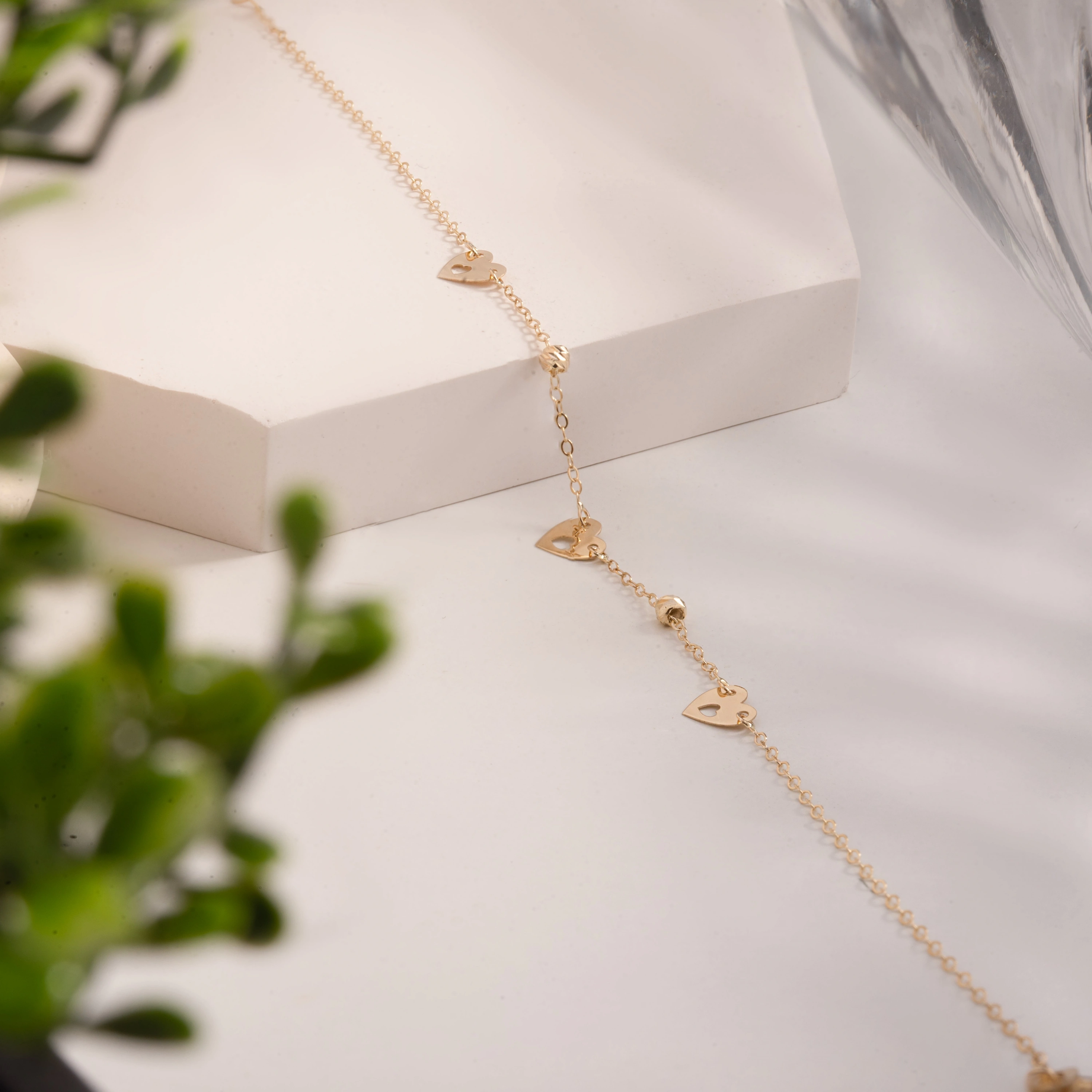 Kalp Desenli 14 Ayar Altın Bileklik