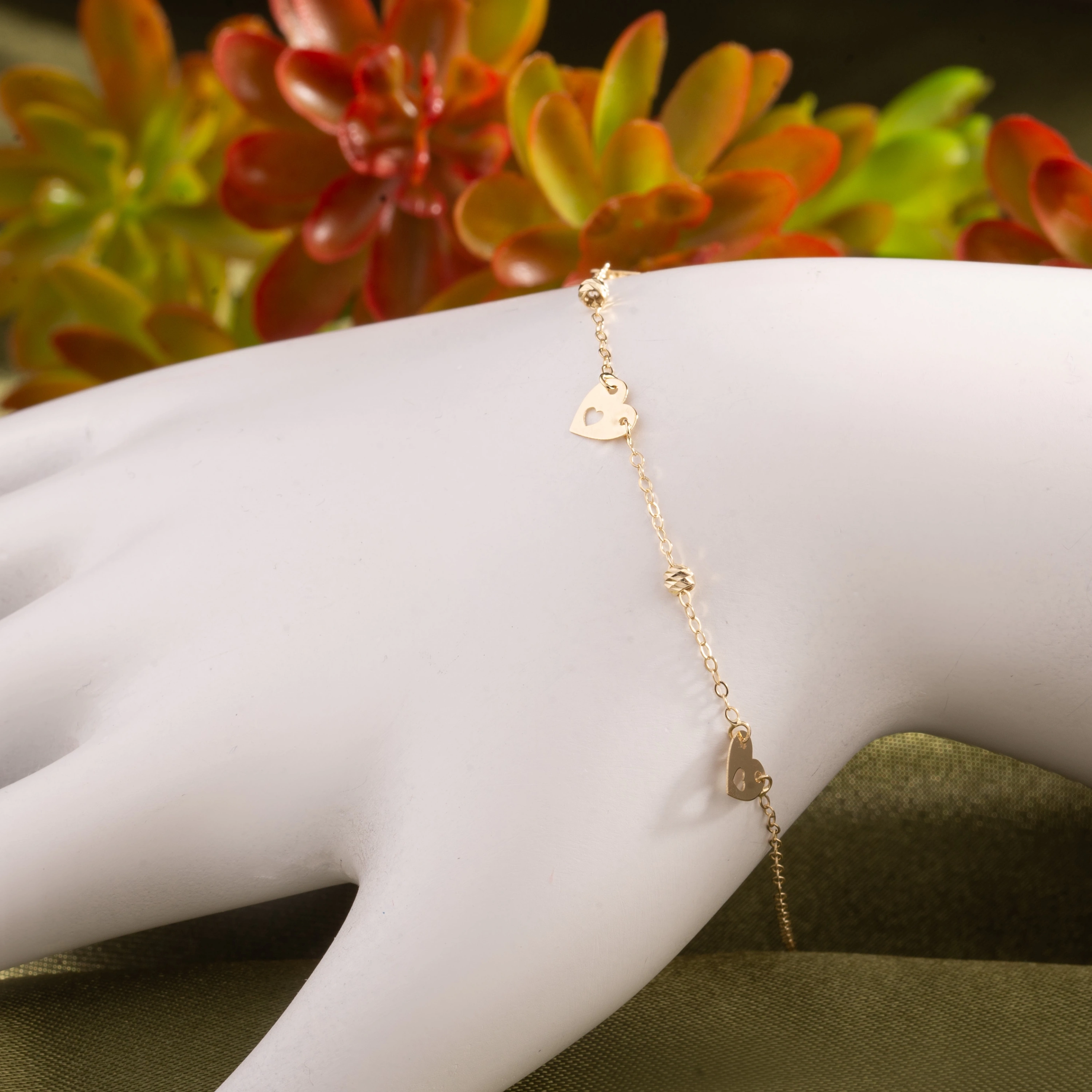 Kalp Desenli 14 Ayar Altın Bileklik