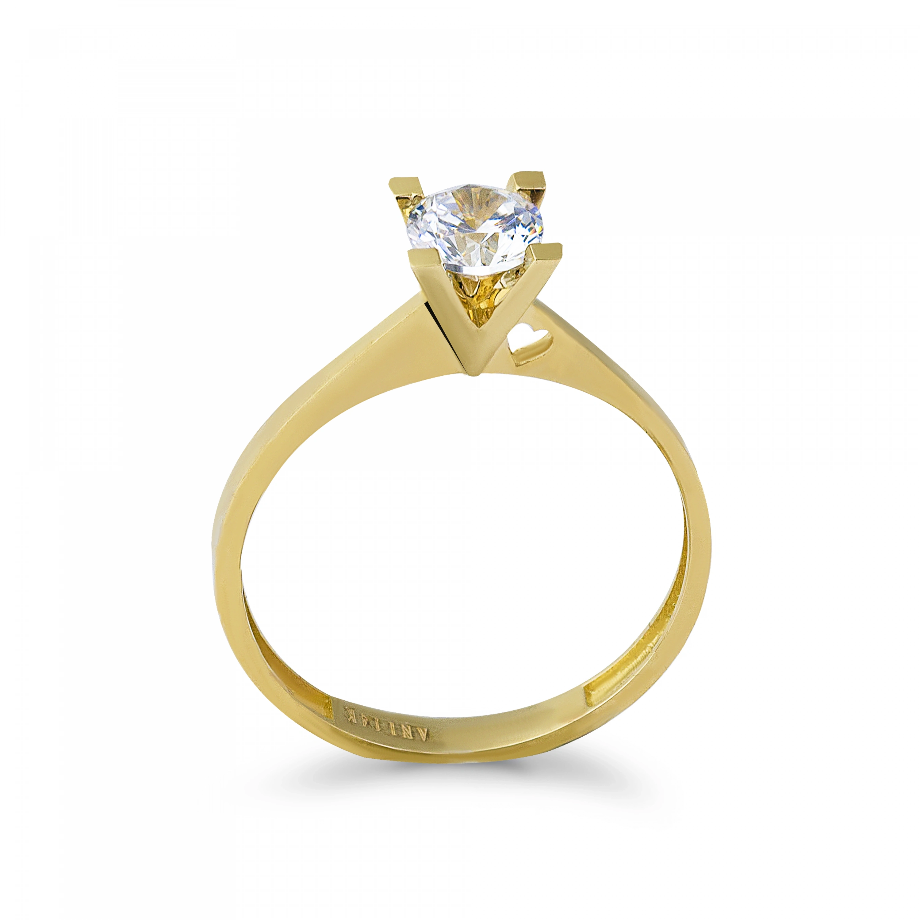 Kalp Motifli Tektaş 14 Ayar Altın Yüzük