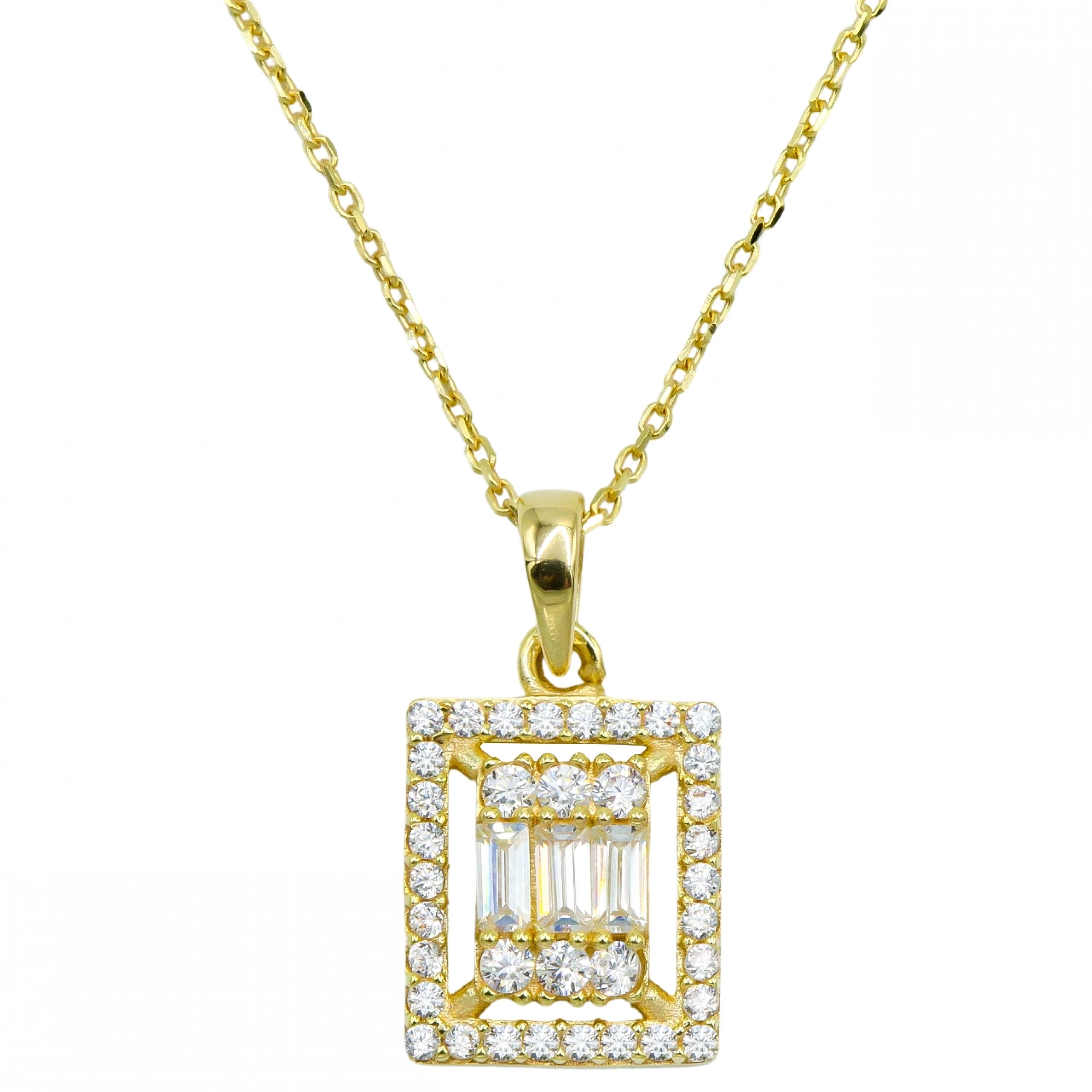 Taşlı Baget 8 Ayar Altın Kolye