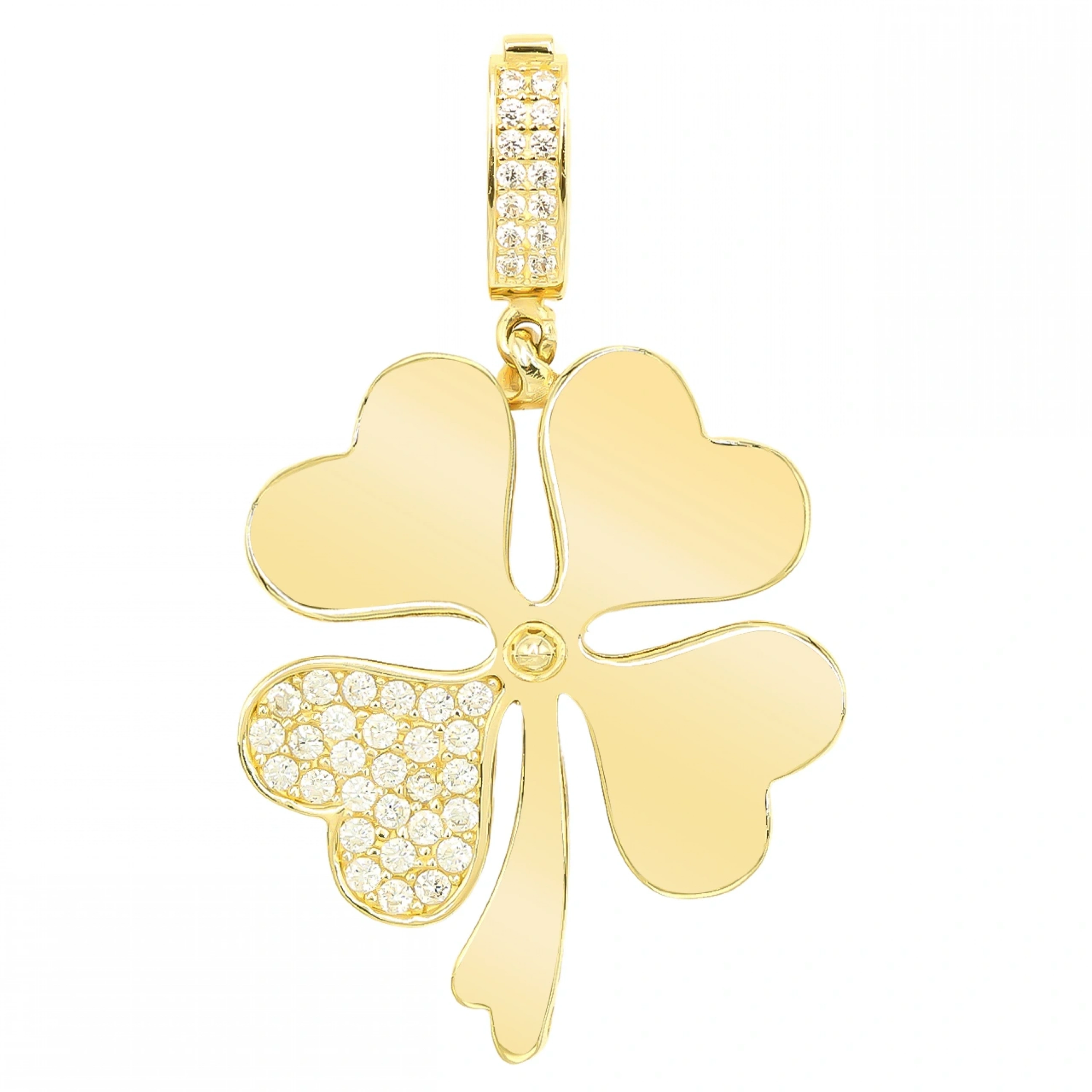 Taşlı Yonca 14 Ayar Altın Kolye Ucu