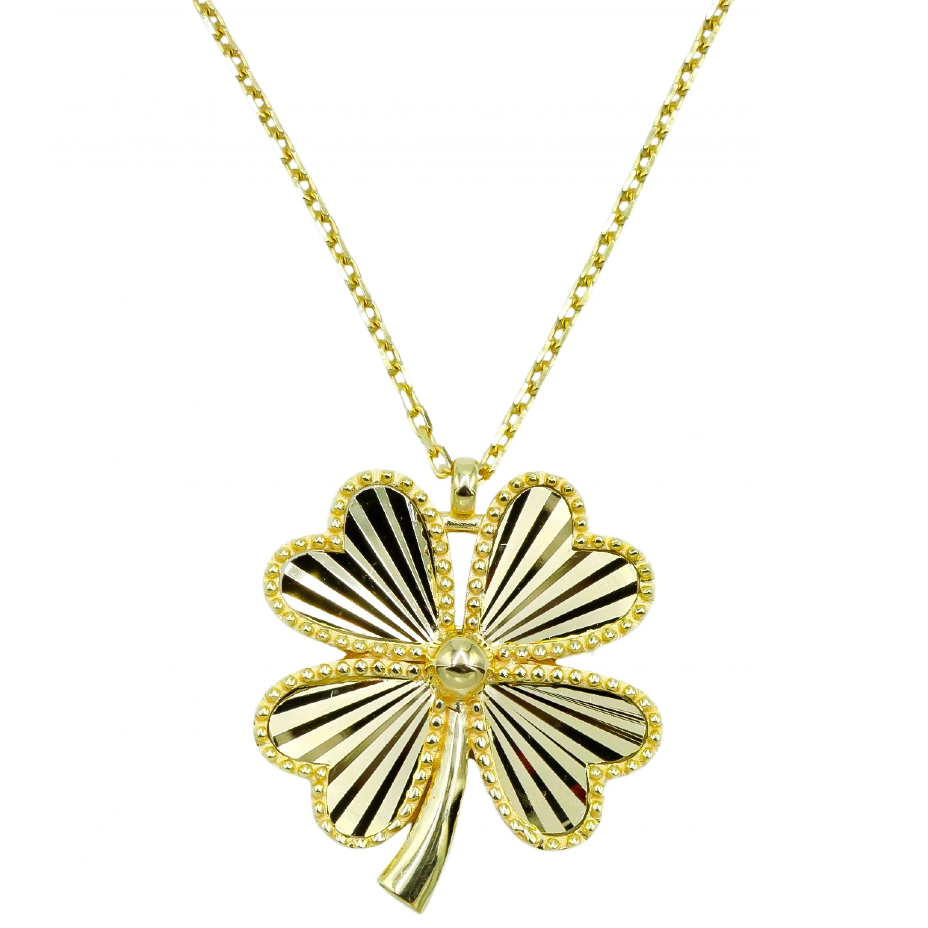 Kalpli Yonca 8 Ayar Altın Kolye