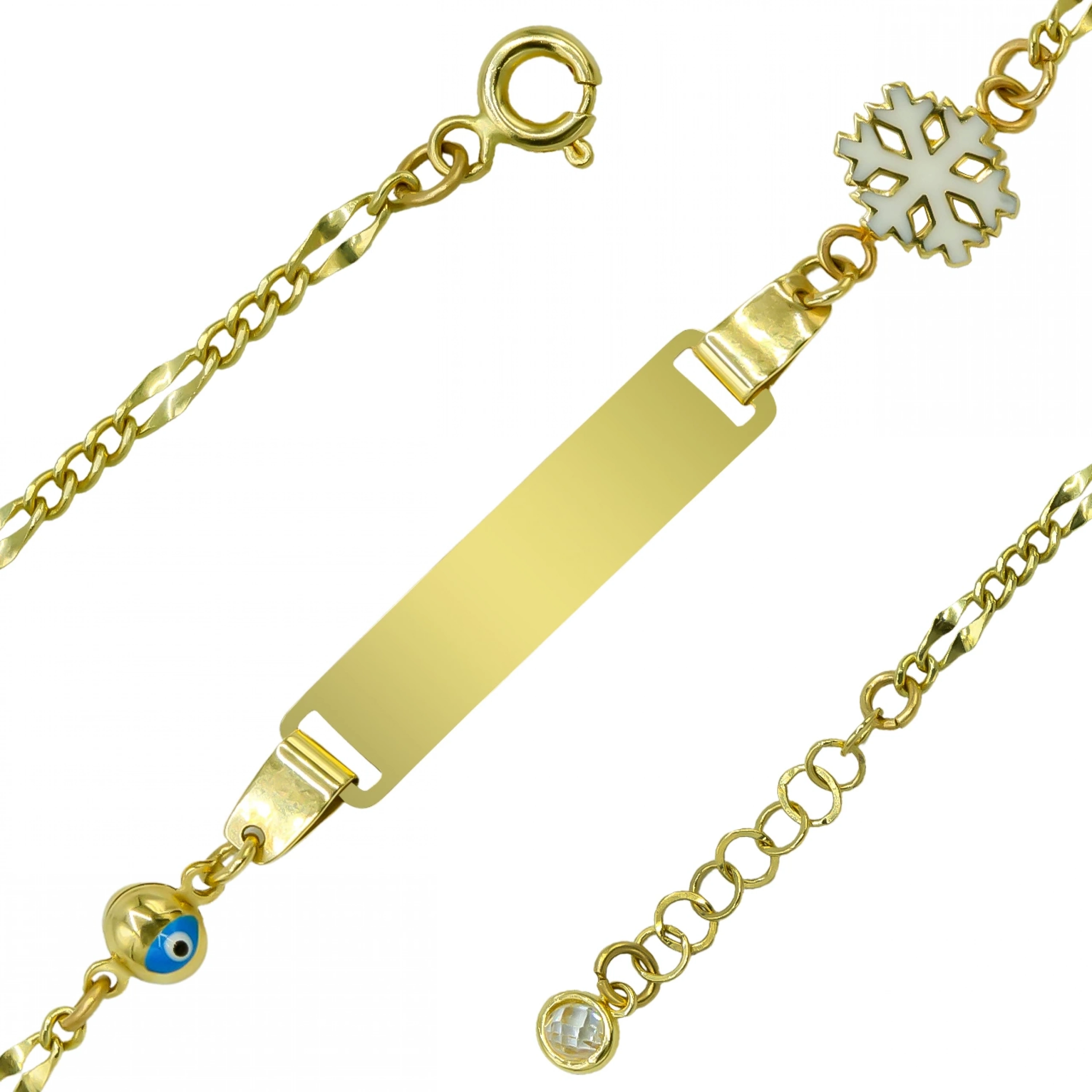 Kar Taneli Plakalı 14 Ayar Altın Çocuk Künyesi