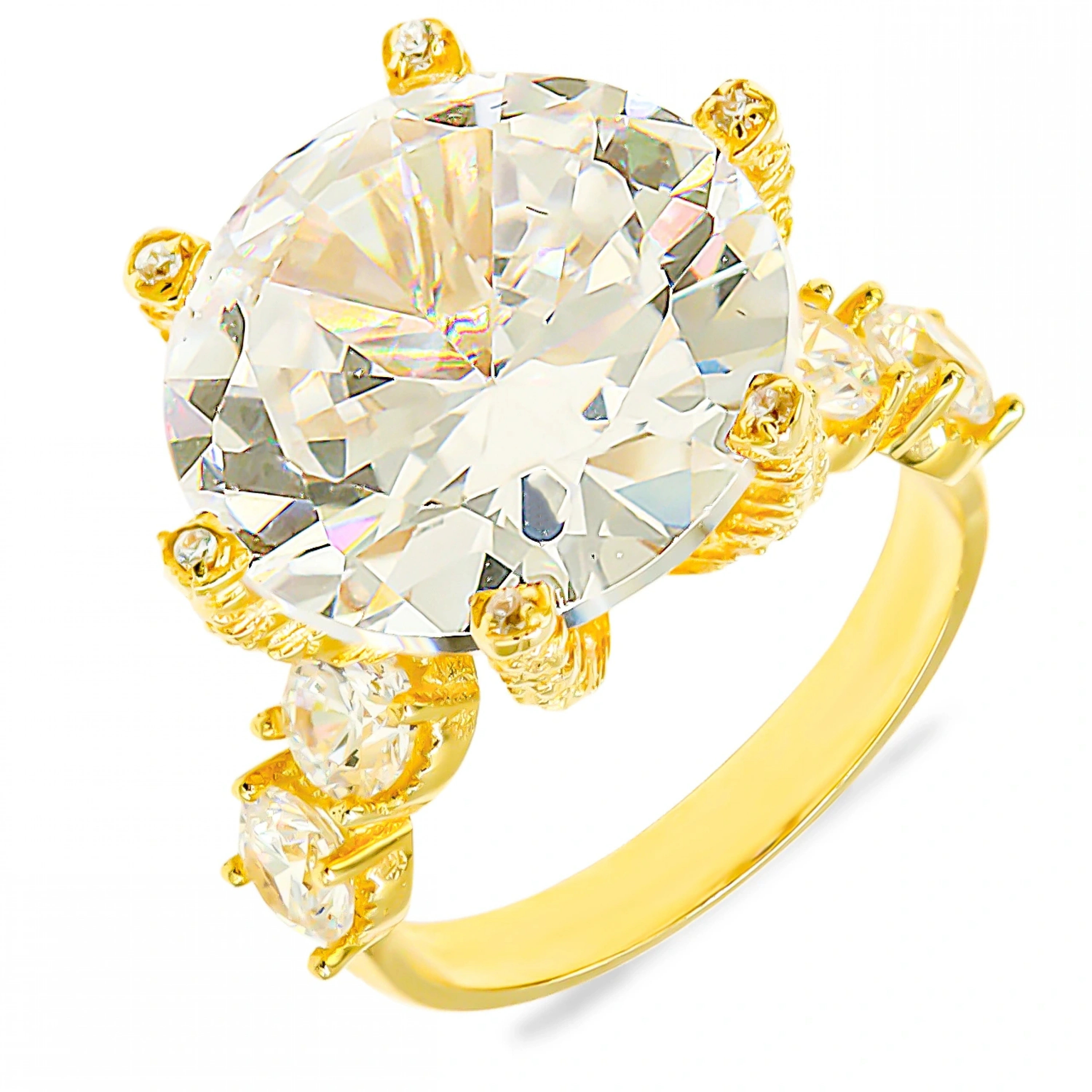 Yuvarlak Taşlı Büyük 14 Ayar Altın Yüzük