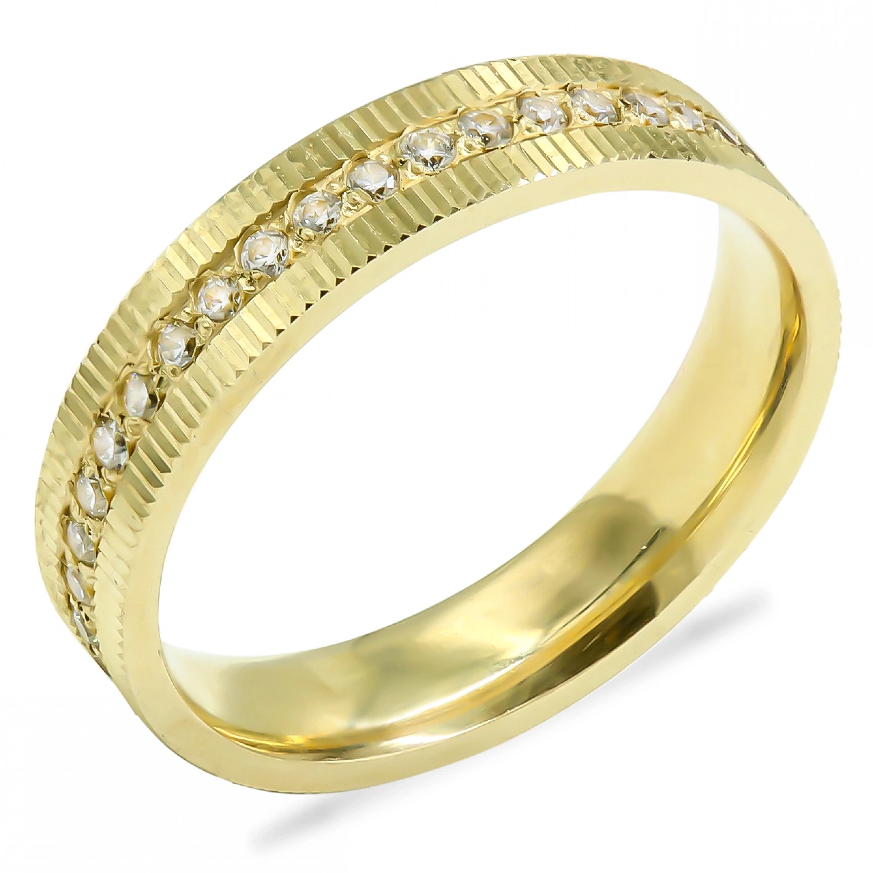 Ortası Sıra Taşlı Klasik 14 Ayar Altın Alyans