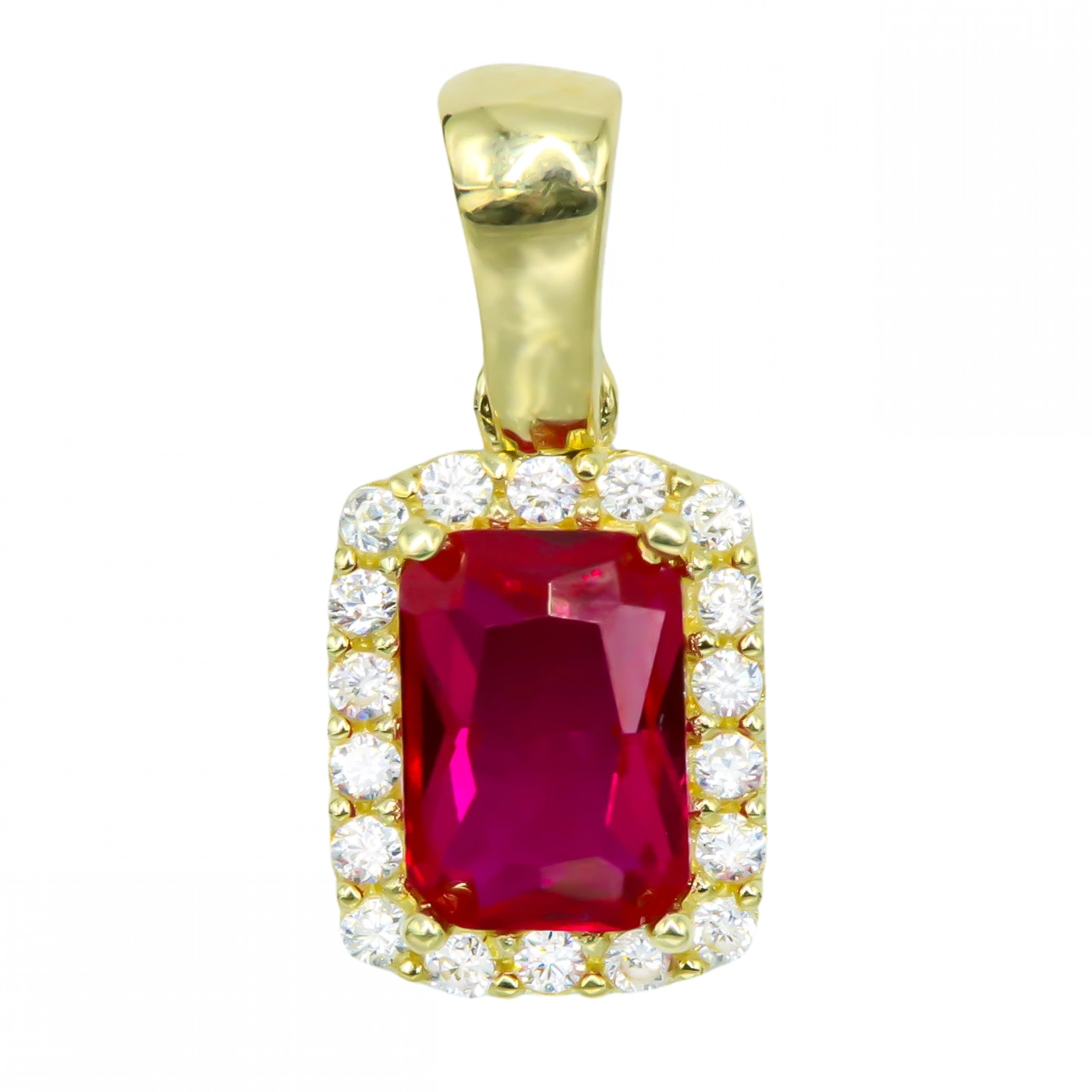 Kırmızı Dikdörtgen Taşlı 14 Ayar Altın Kolye Ucu