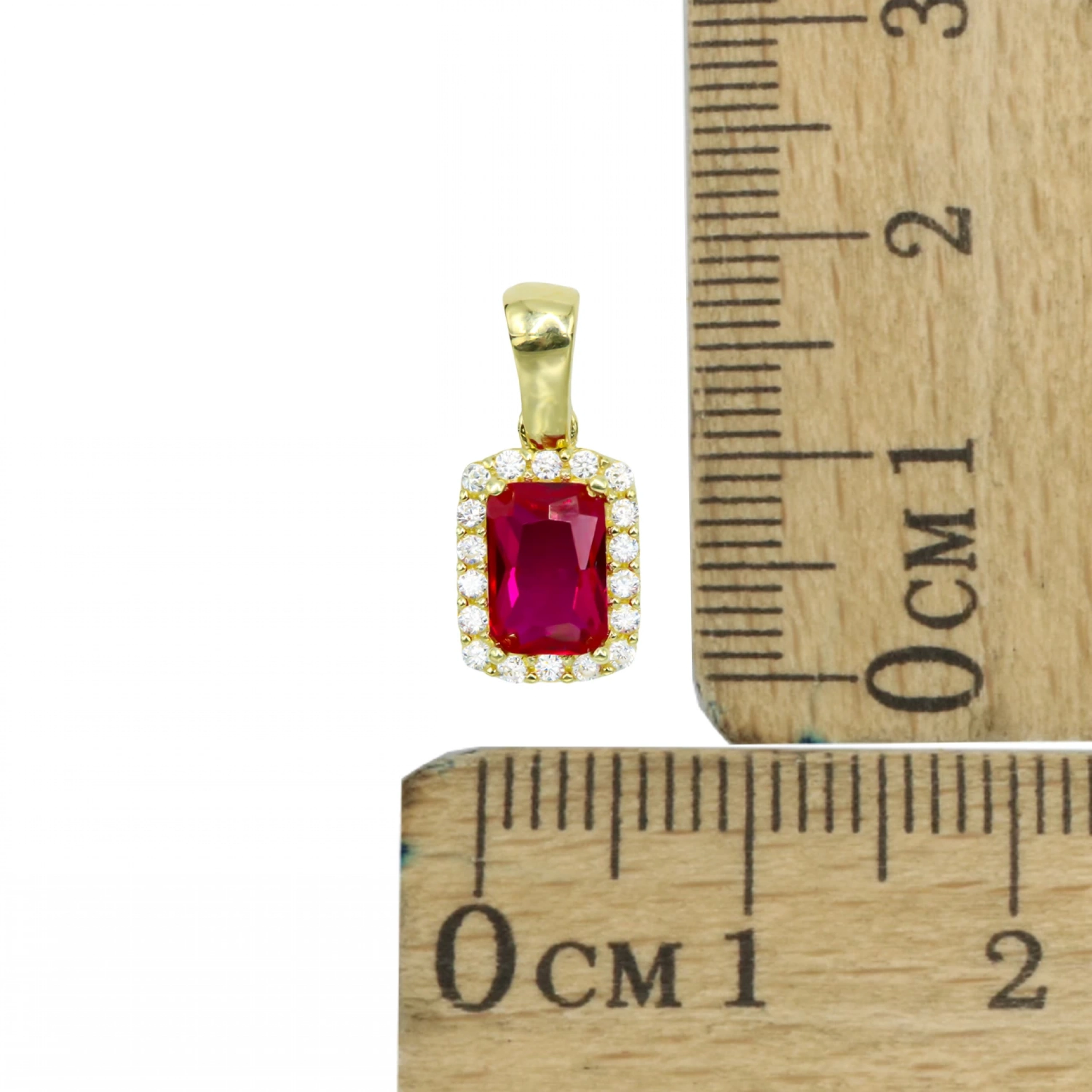 Kırmızı Dikdörtgen Taşlı 14 Ayar Altın Kolye Ucu