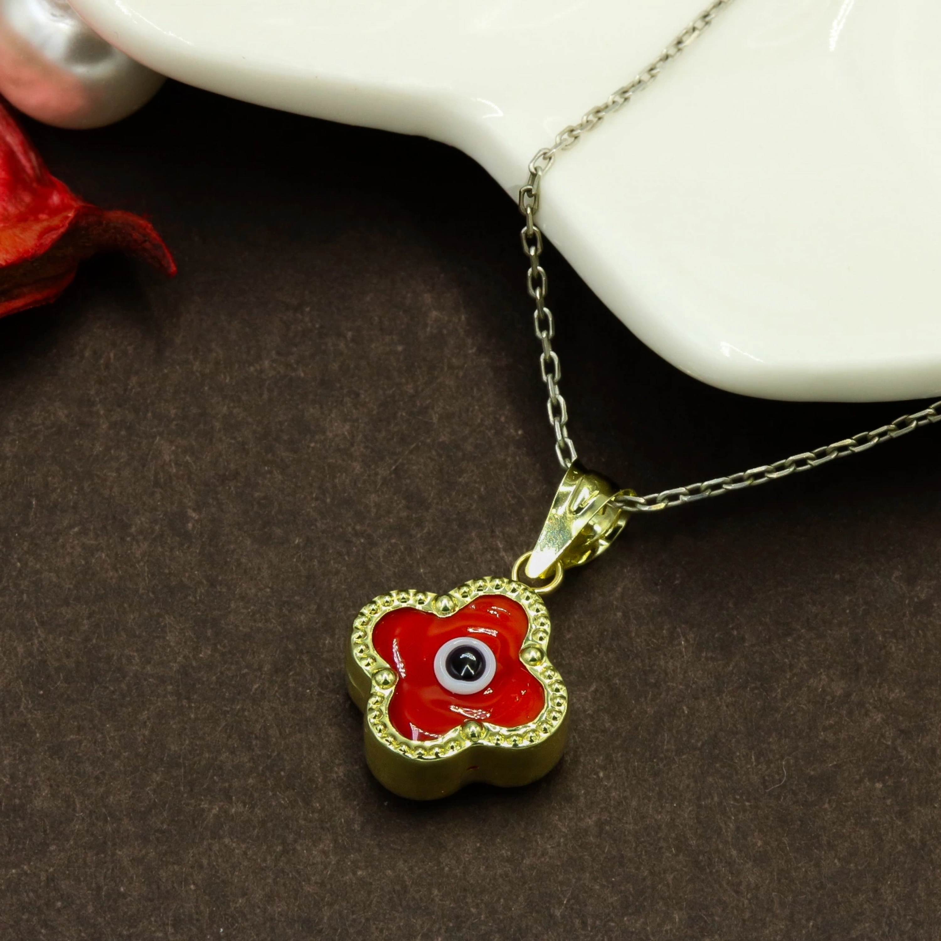 Kırmızı Gözlü 14 Ayar Altın Kolye Ucu