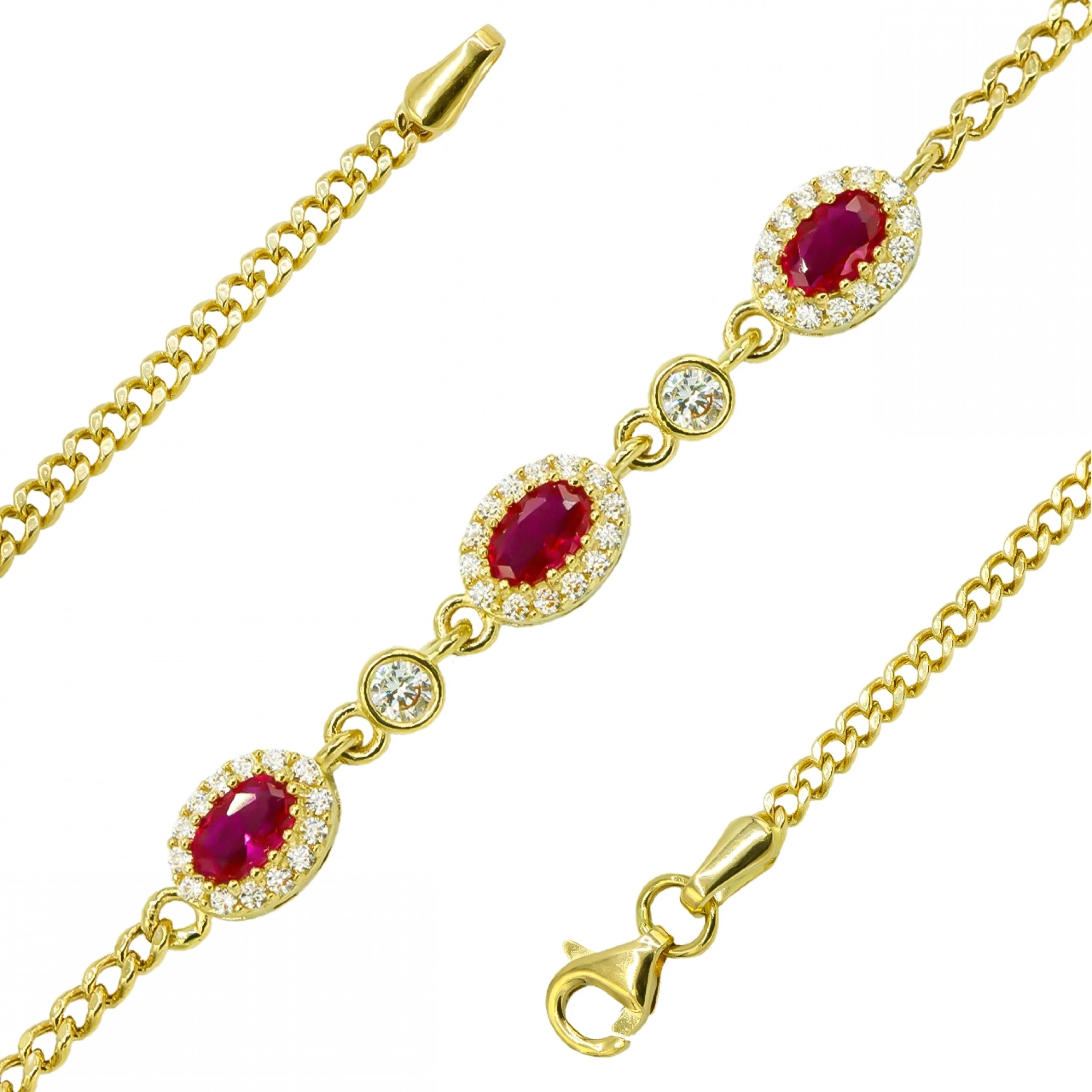 Kırmızı Taşlı 14 Ayar Altın Bileklik