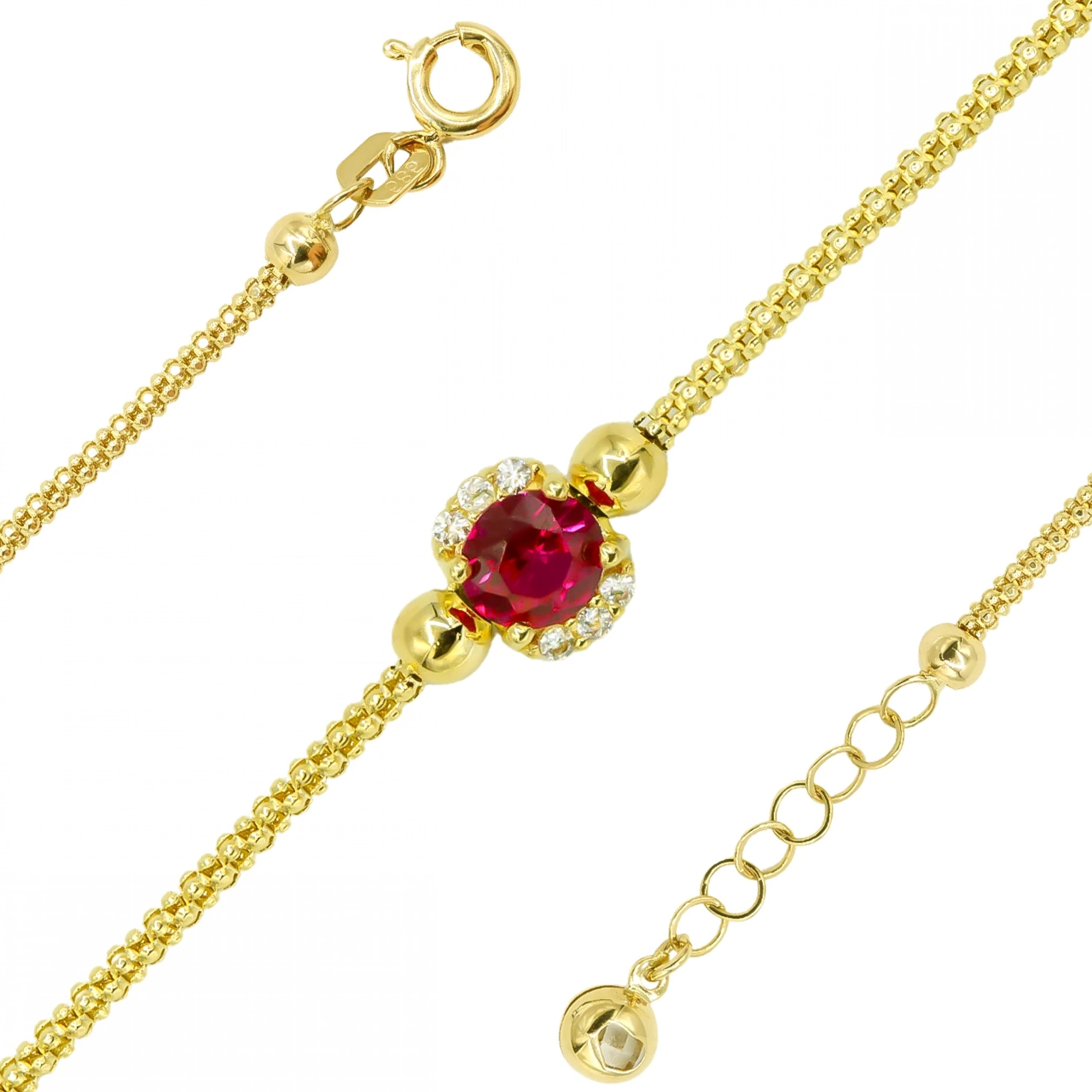 Kırmızı Taşlı 14 Ayar Altın Bileklik