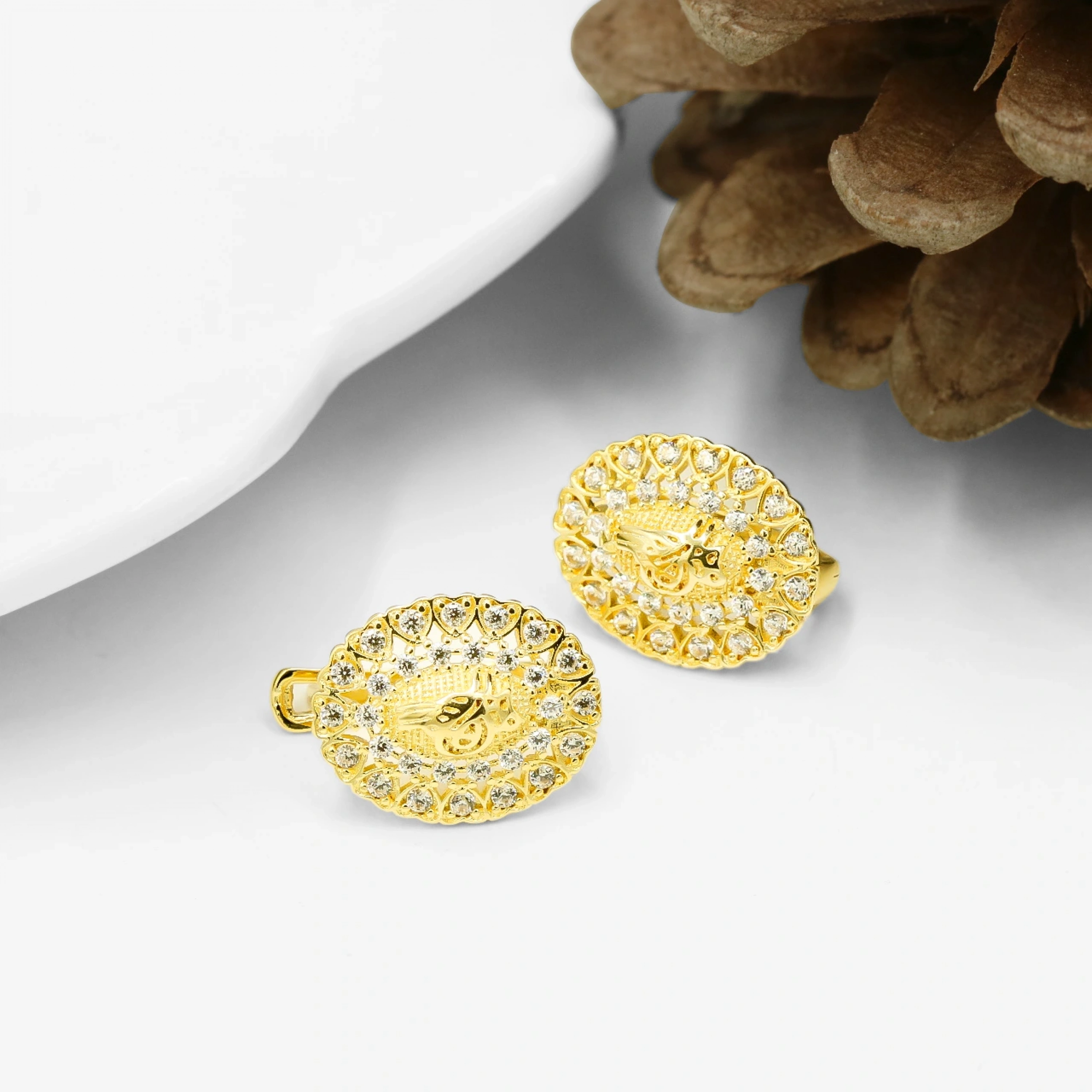 Tuğralı 14 Ayar Klipsli Altın Küpe