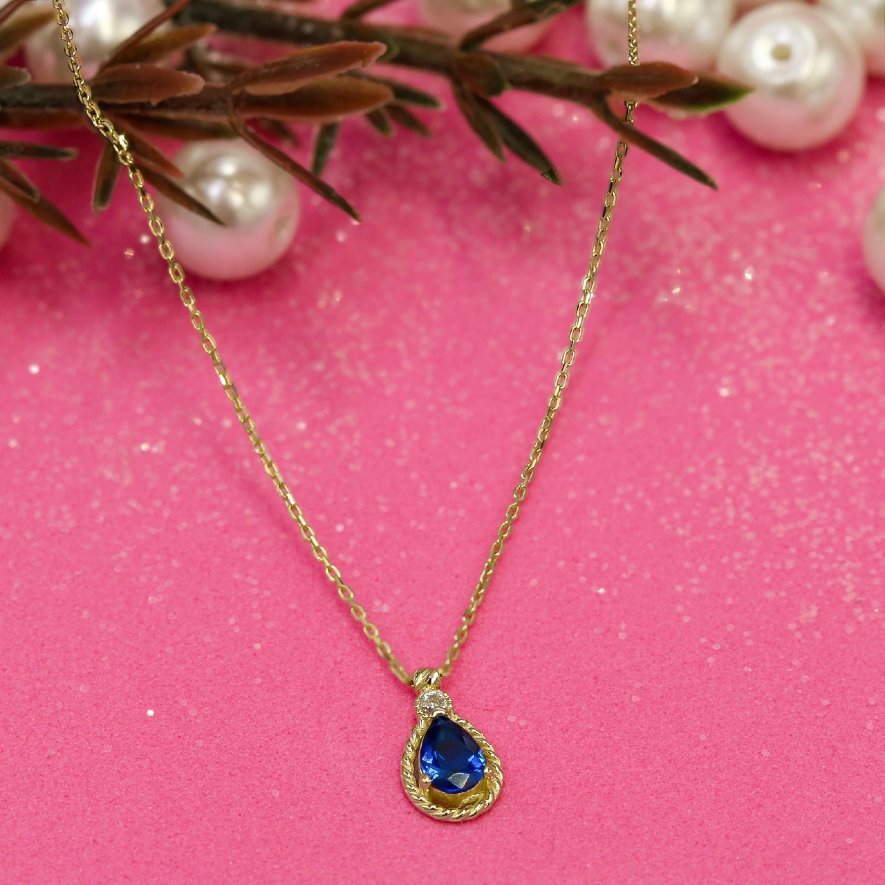 Mavi Damla 14 Ayar Altın Kolye