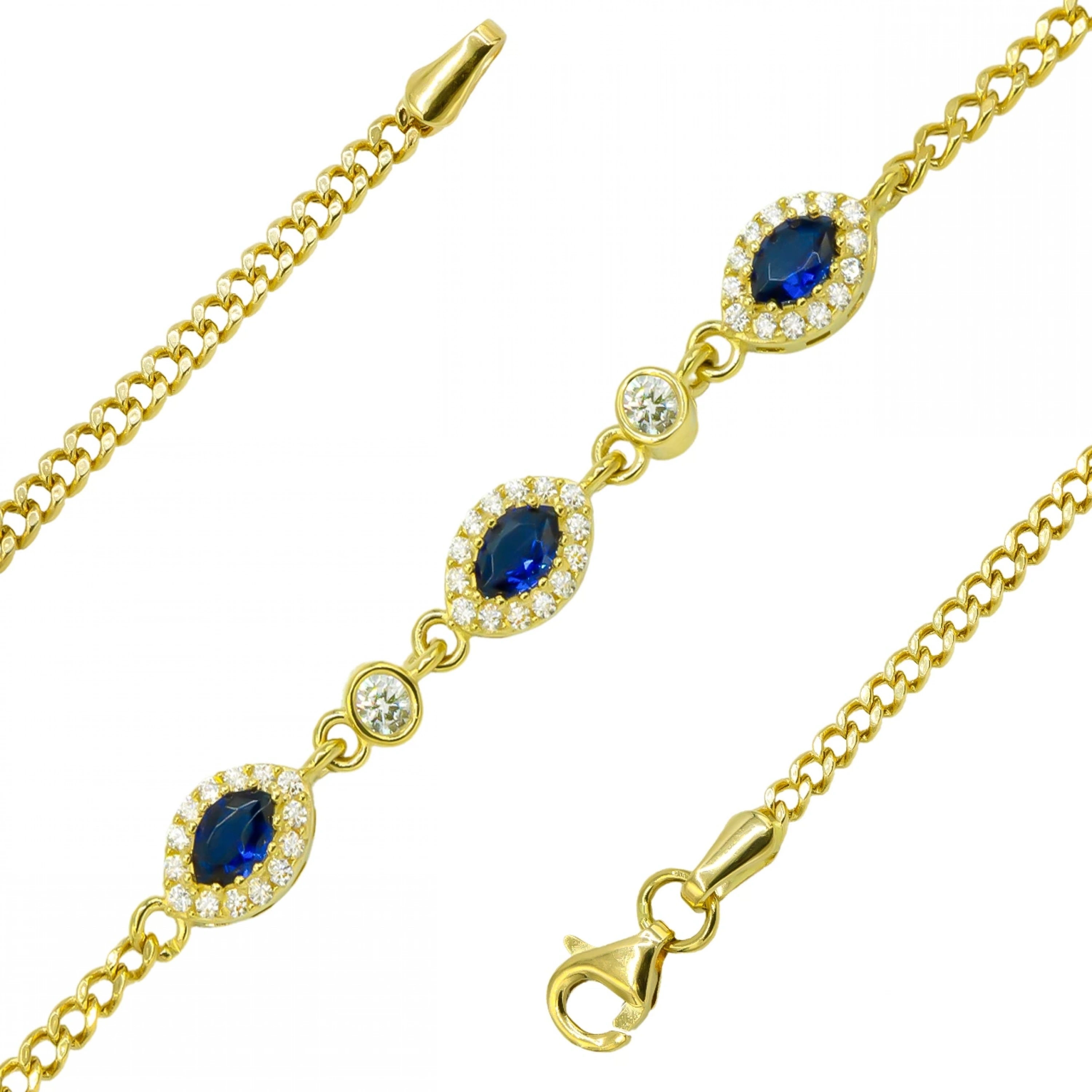 Mavi Taşlı 14 Ayar Altın Bileklik