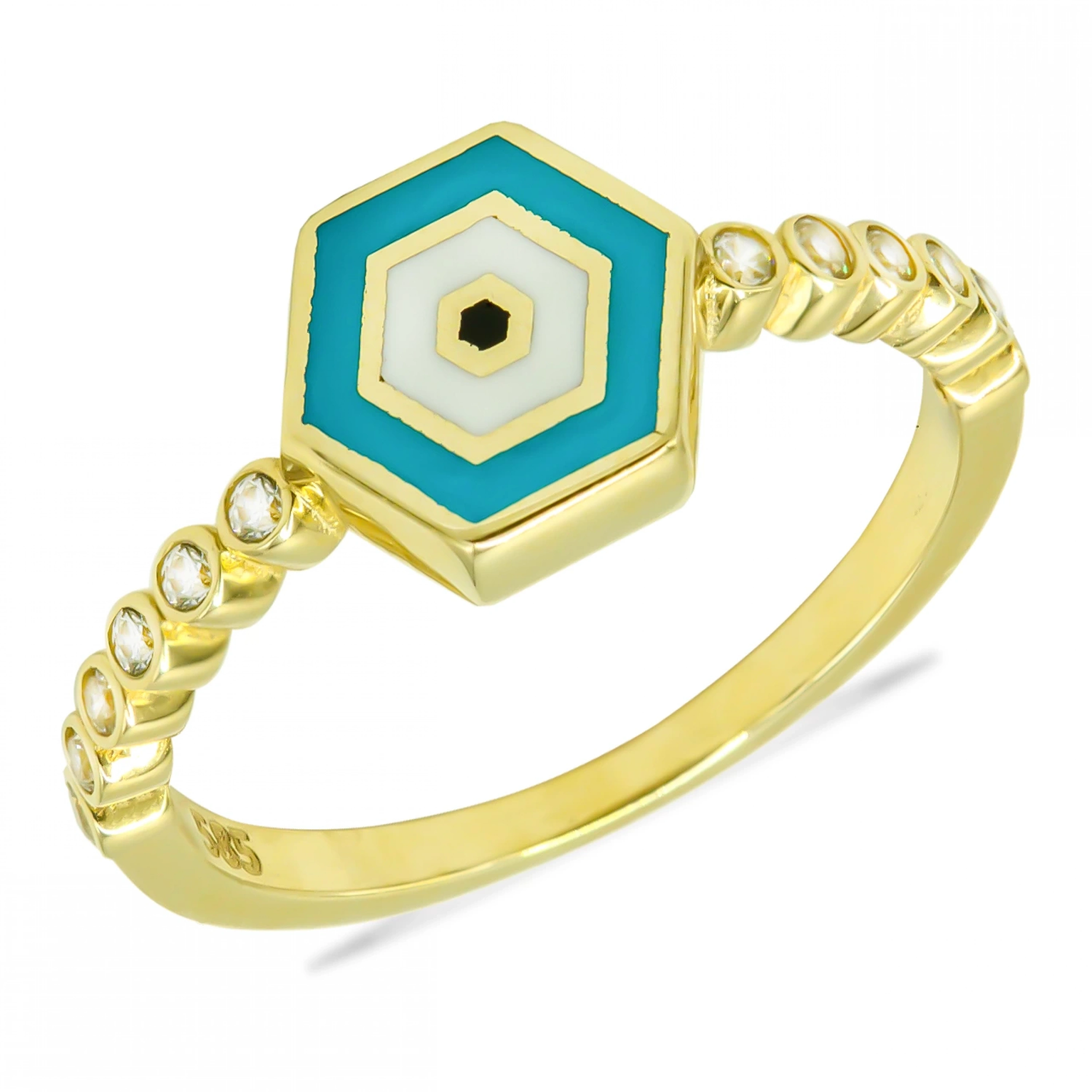 Mavi Mineli 14 Ayar Altın Yüzük