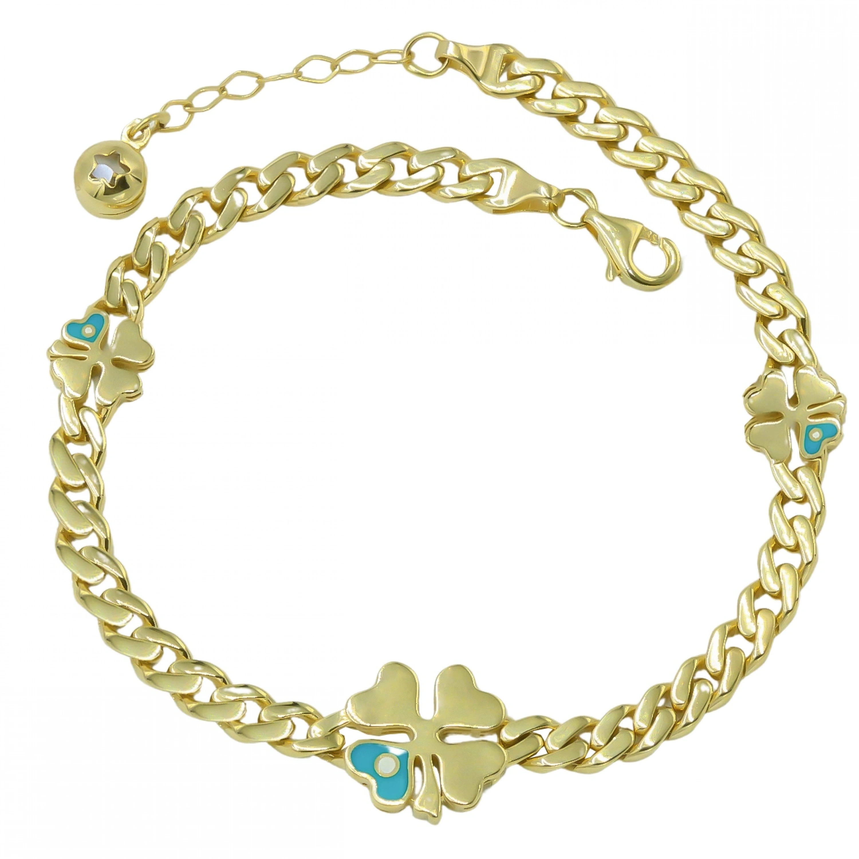 Mineli Detaylı Yonca 14 Ayar Altın Bileklik