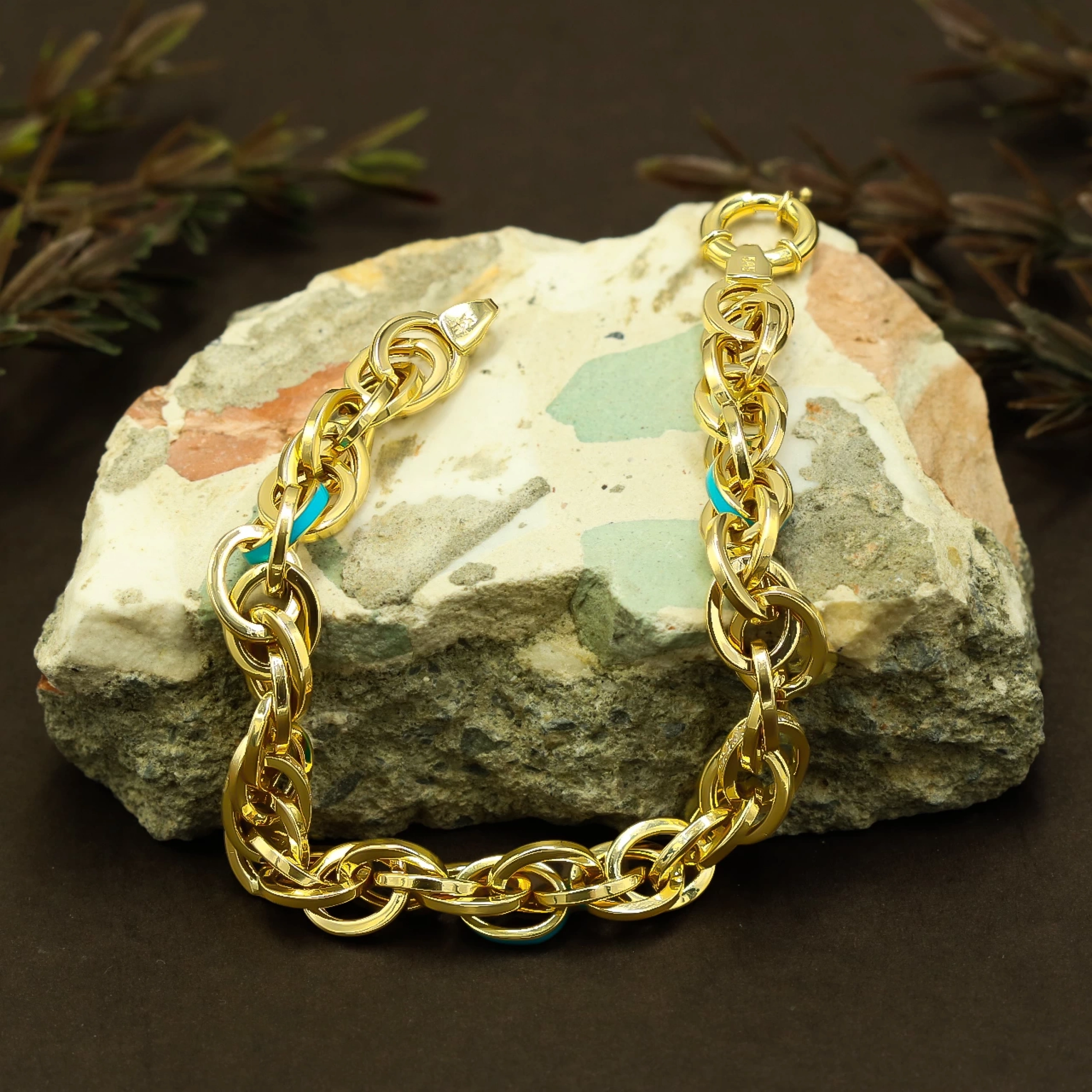 Mineli Zincir 14 Ayar Altın Bileklik