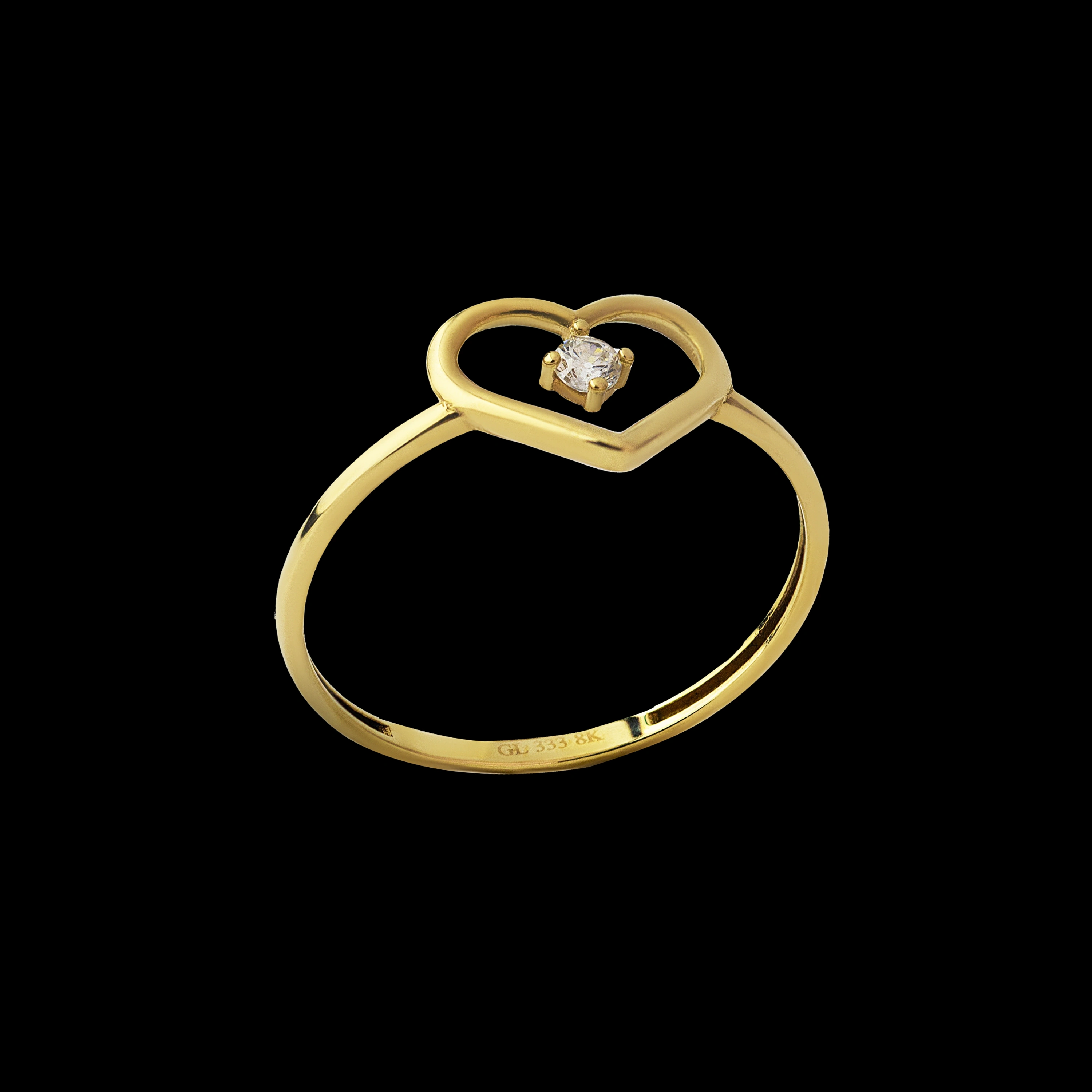 Minimal Taş Detaylı Kalp 8 Ayar Altın Yüzük
