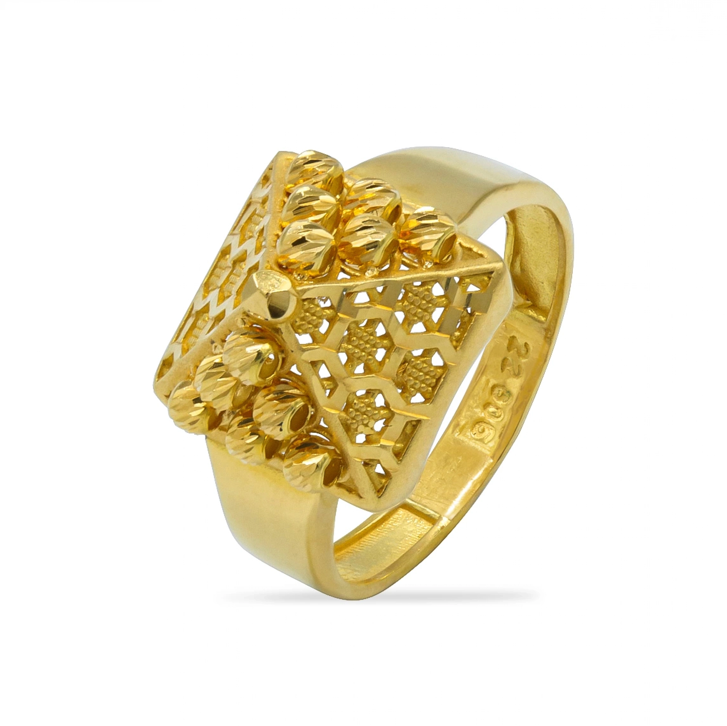 Motifli Piramit 22 Ayar Altın Yüzük