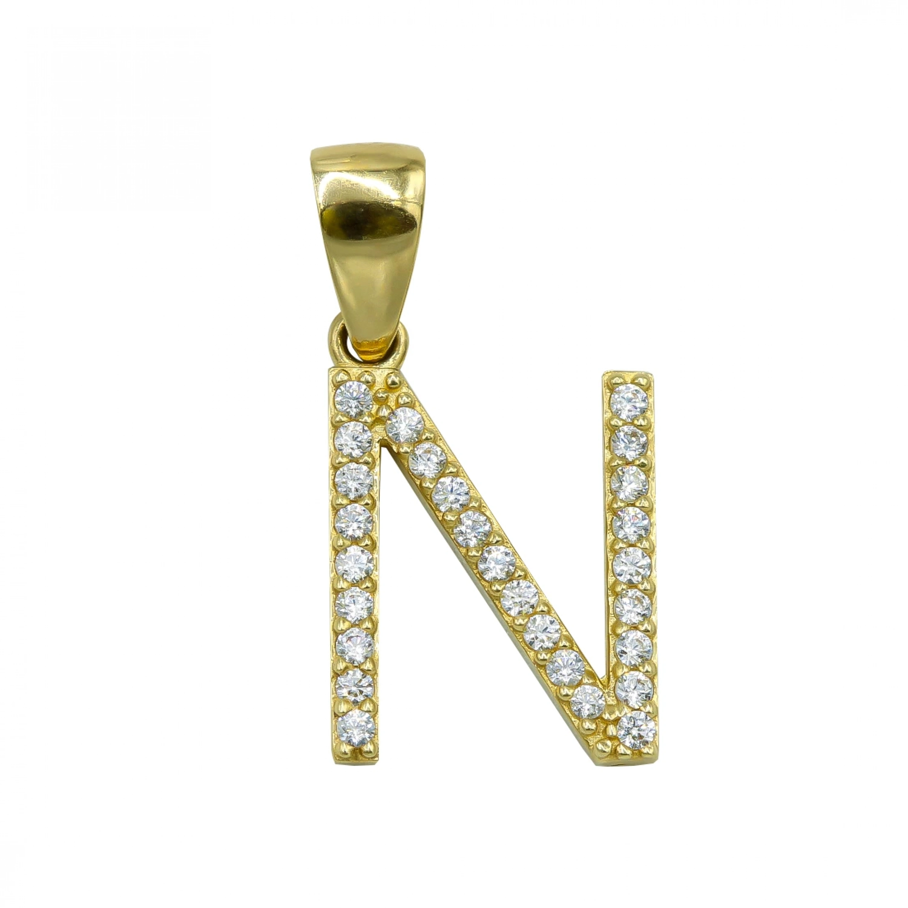 N Harfi 14 Ayar Altın Kolye Ucu