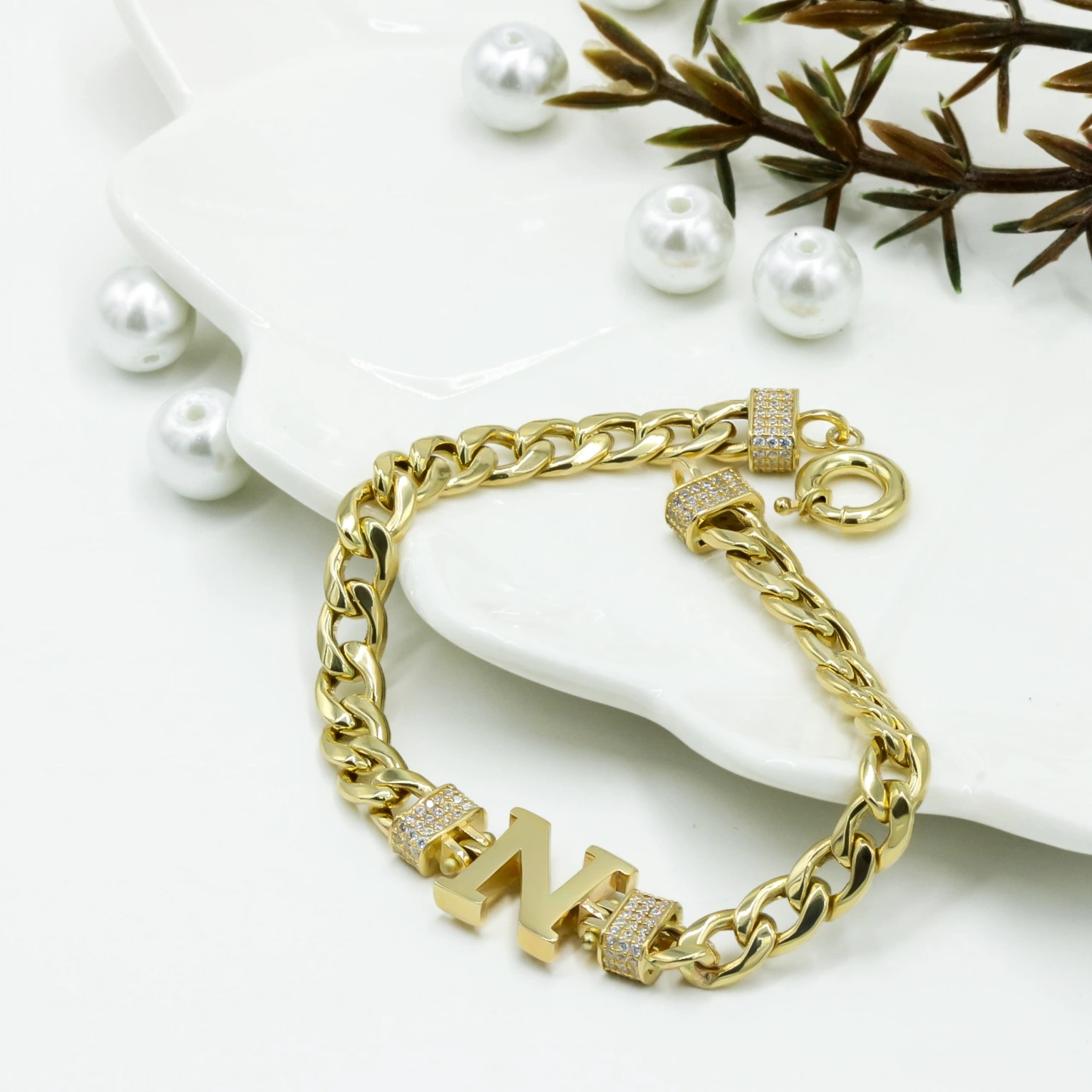 N Harfli 14 Ayar Altın Bileklik