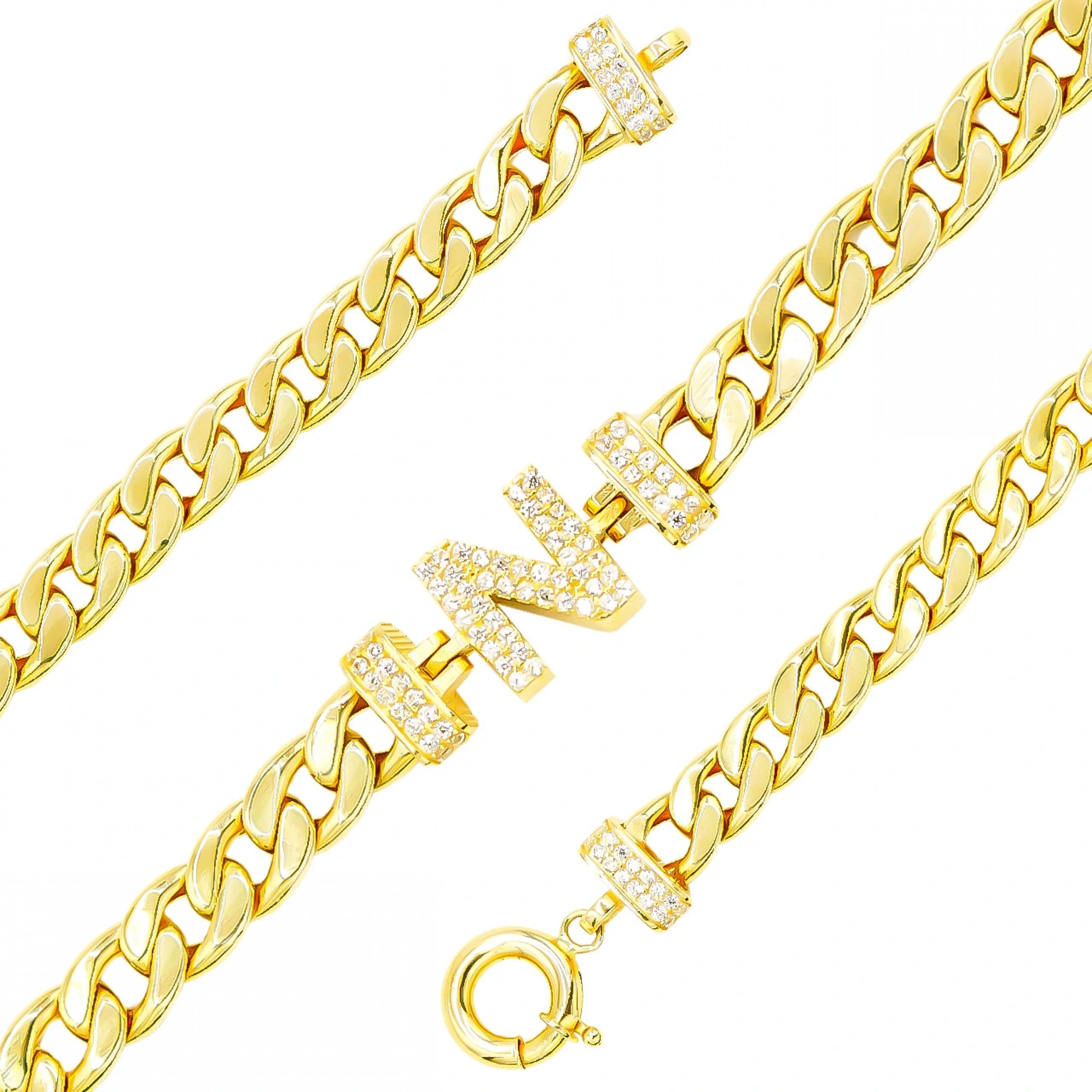 N Harfli Taşlı 14 Ayar Altın Bileklik