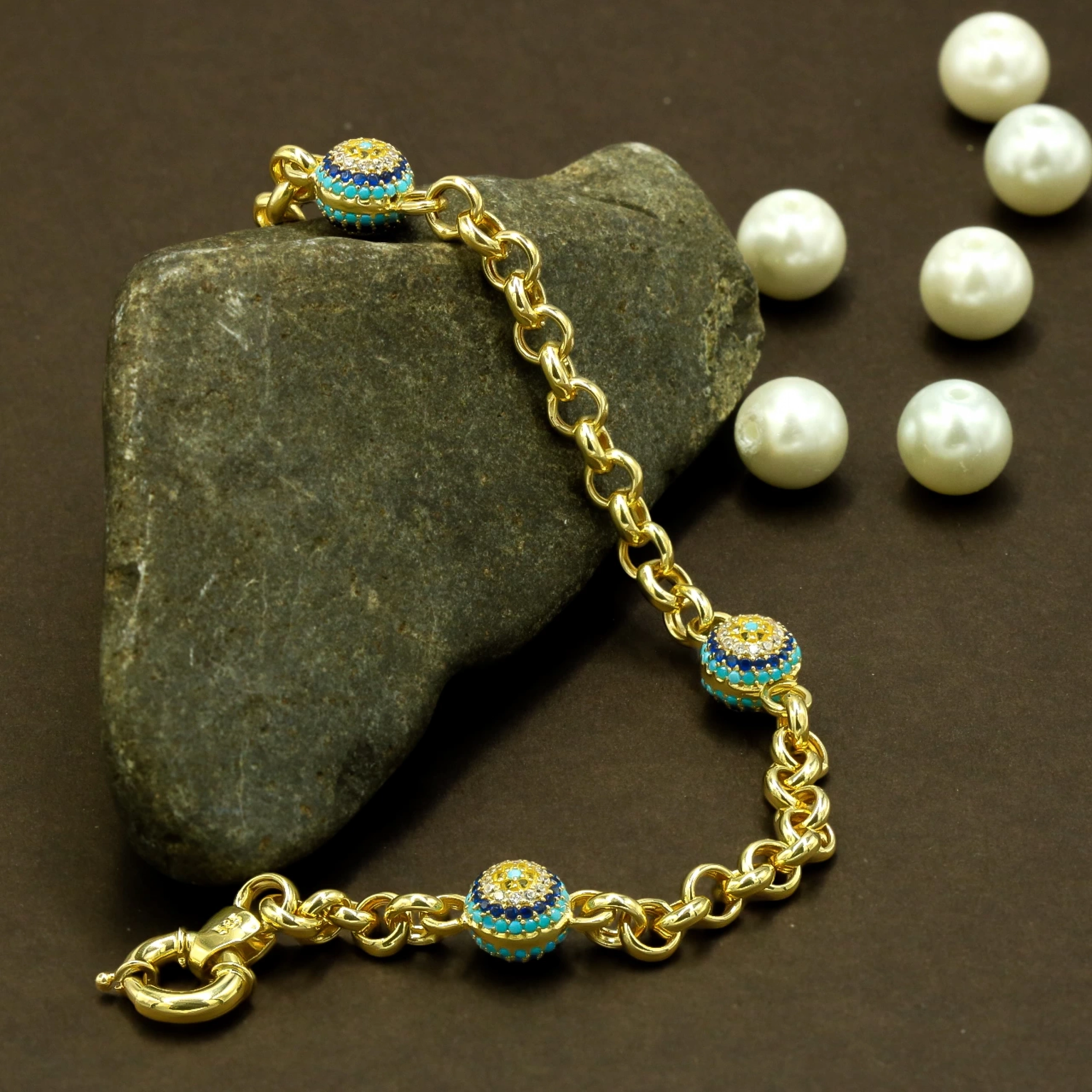 Nazar Boncuk Tasarımlı 14 Ayar Altın Bileklik