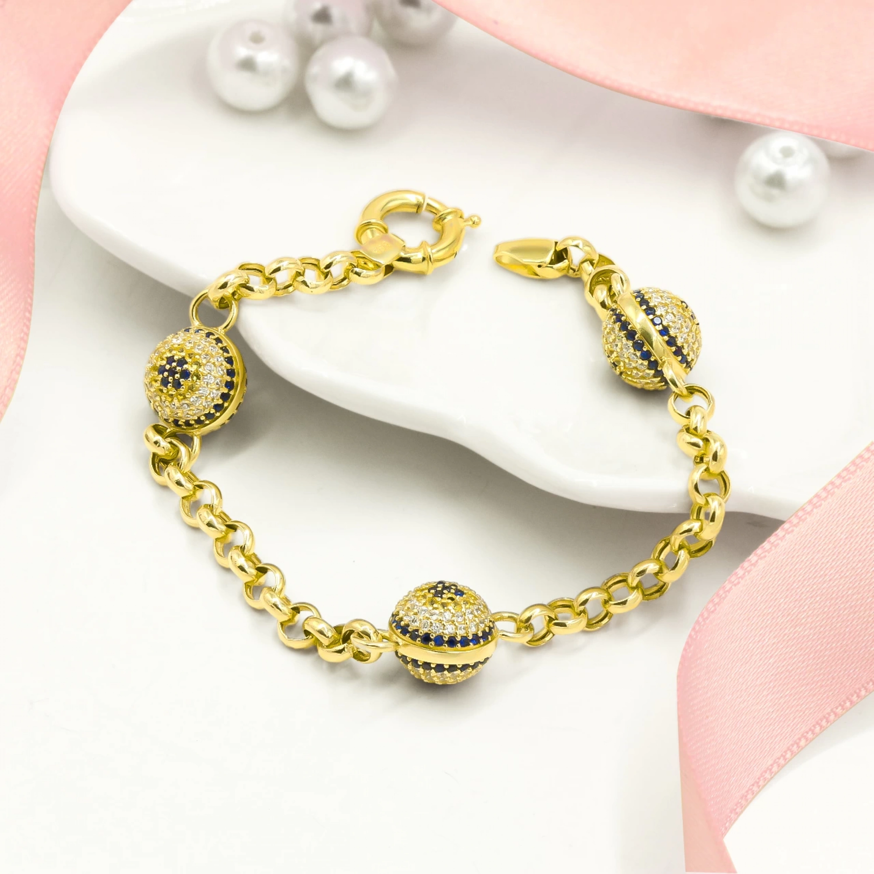 Nazar Boncuk Tasarımlı 14 Ayar Altın Bileklik