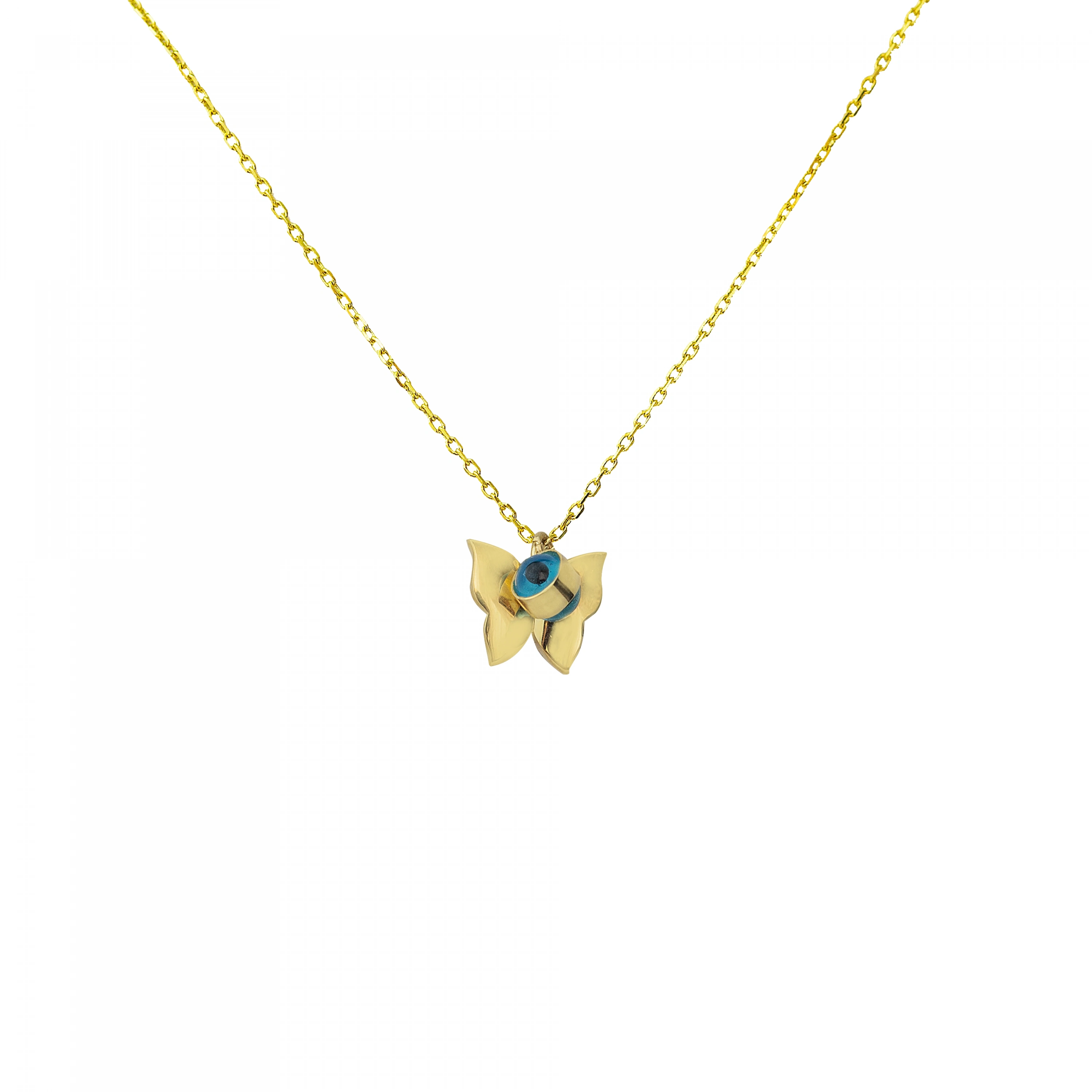 Nazar Boncuklu Kelebek Figürlü 14 Ayar Altın Kolye