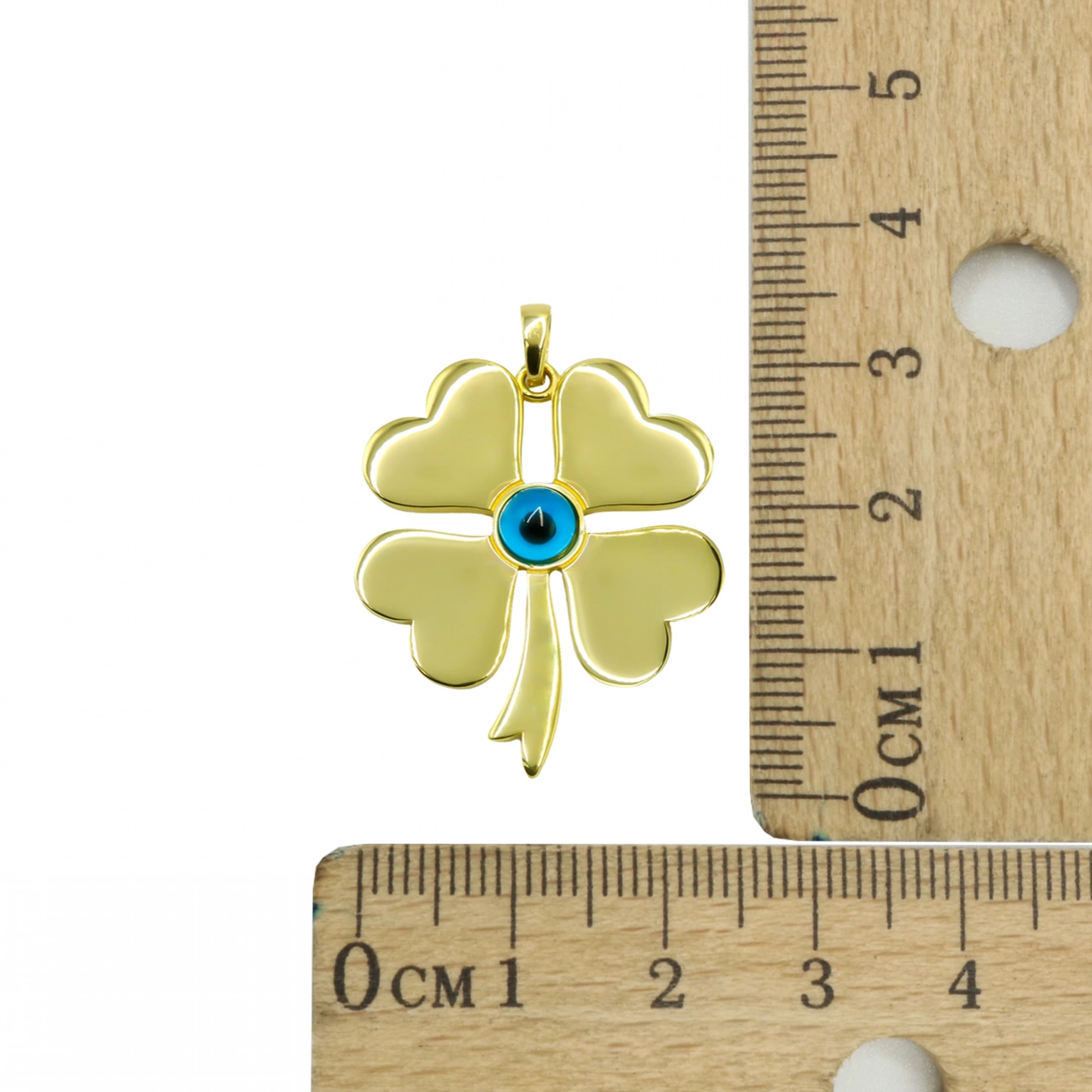 Nazar Boncuklu Yonca 14 Ayar Kolye Ucu