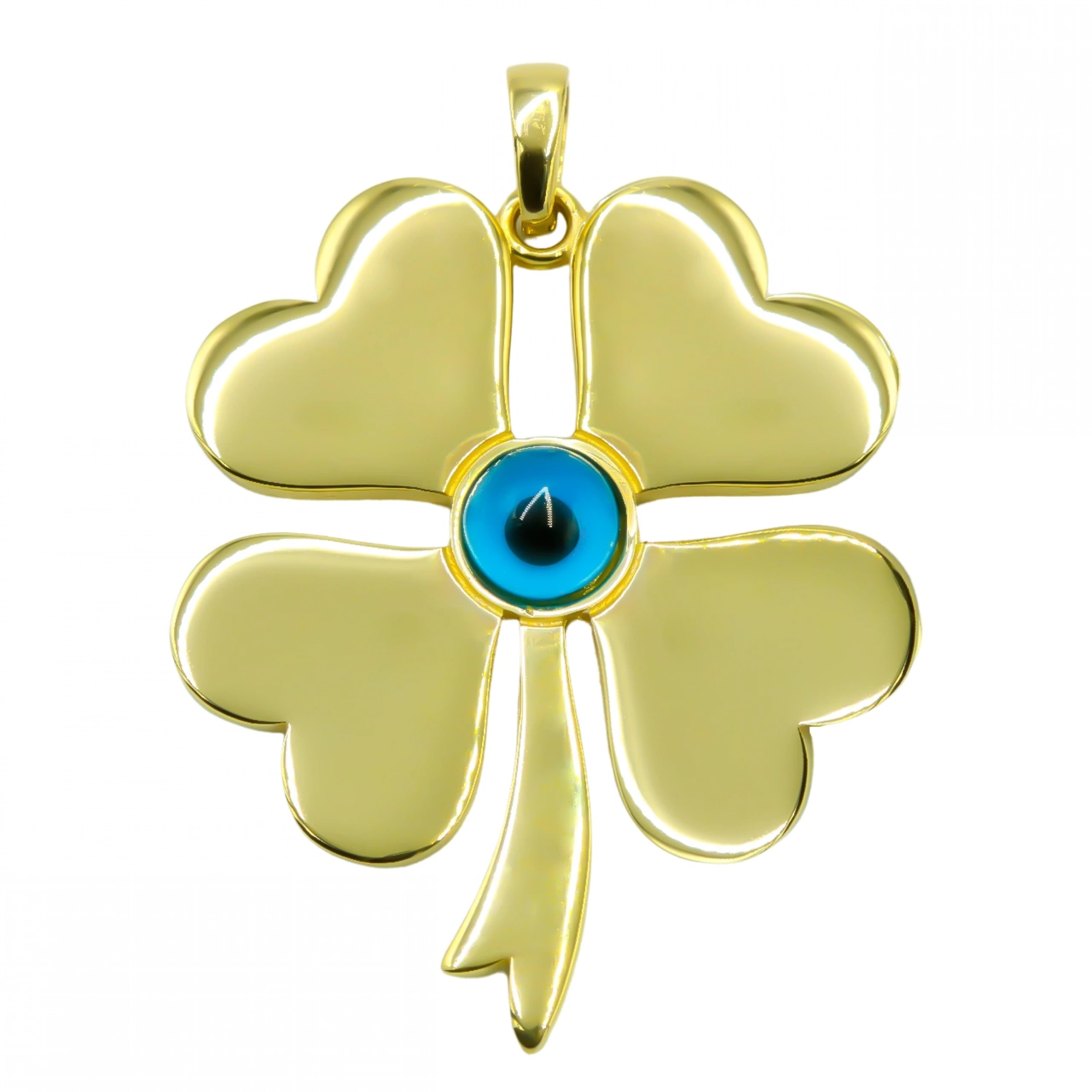 Nazar Boncuklu Yonca 14 Ayar Kolye Ucu