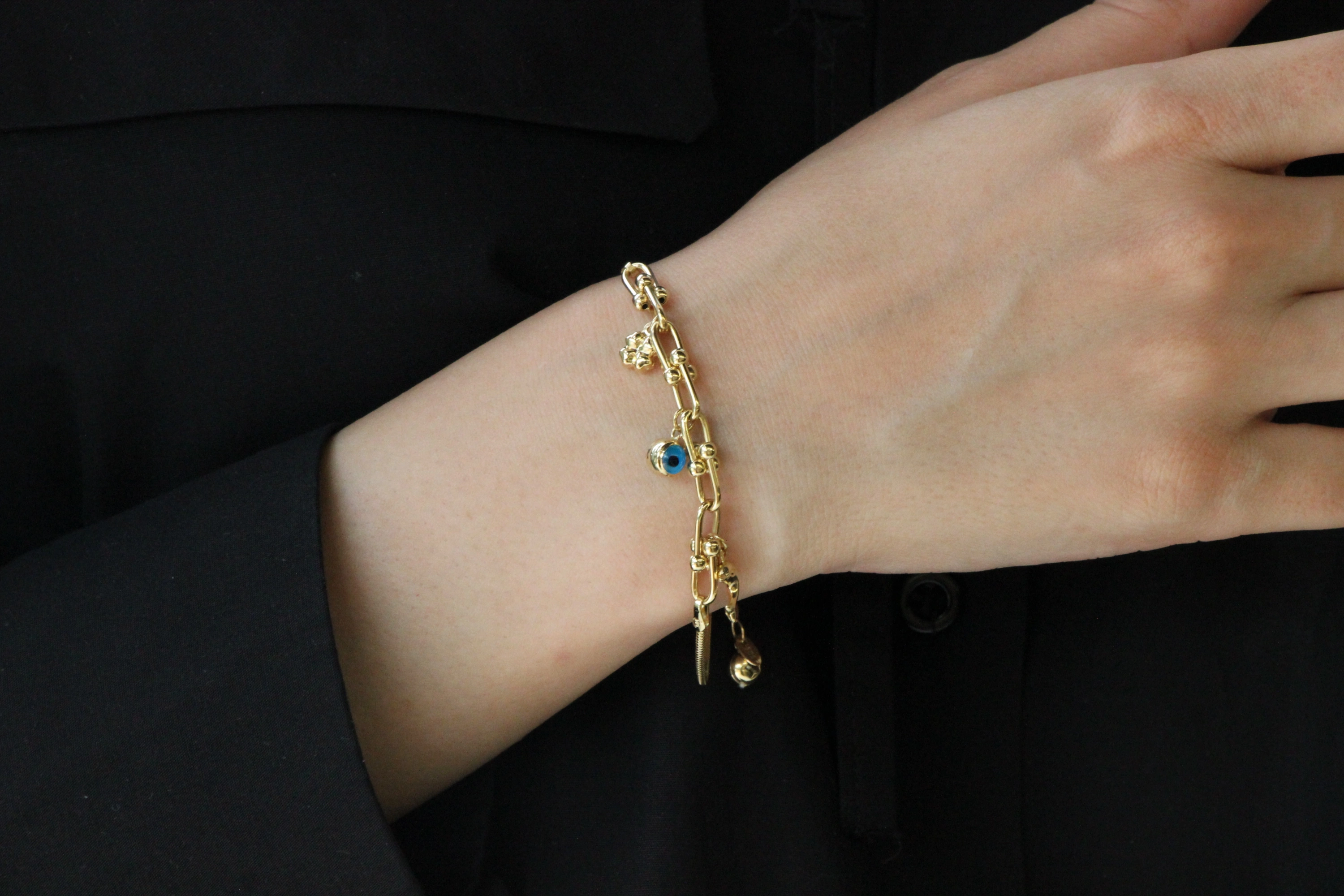 Nazar Boncuklu Yoncalı 14 Ayar Bileklik