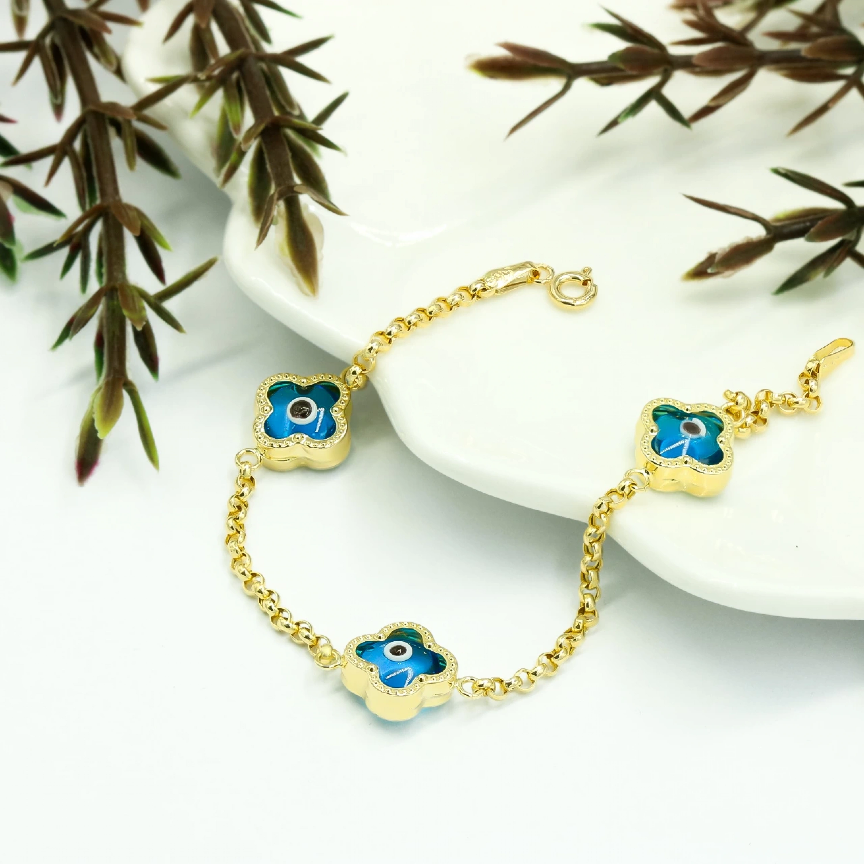 Nazar Gözlü 14 Ayar Altın Bileklik