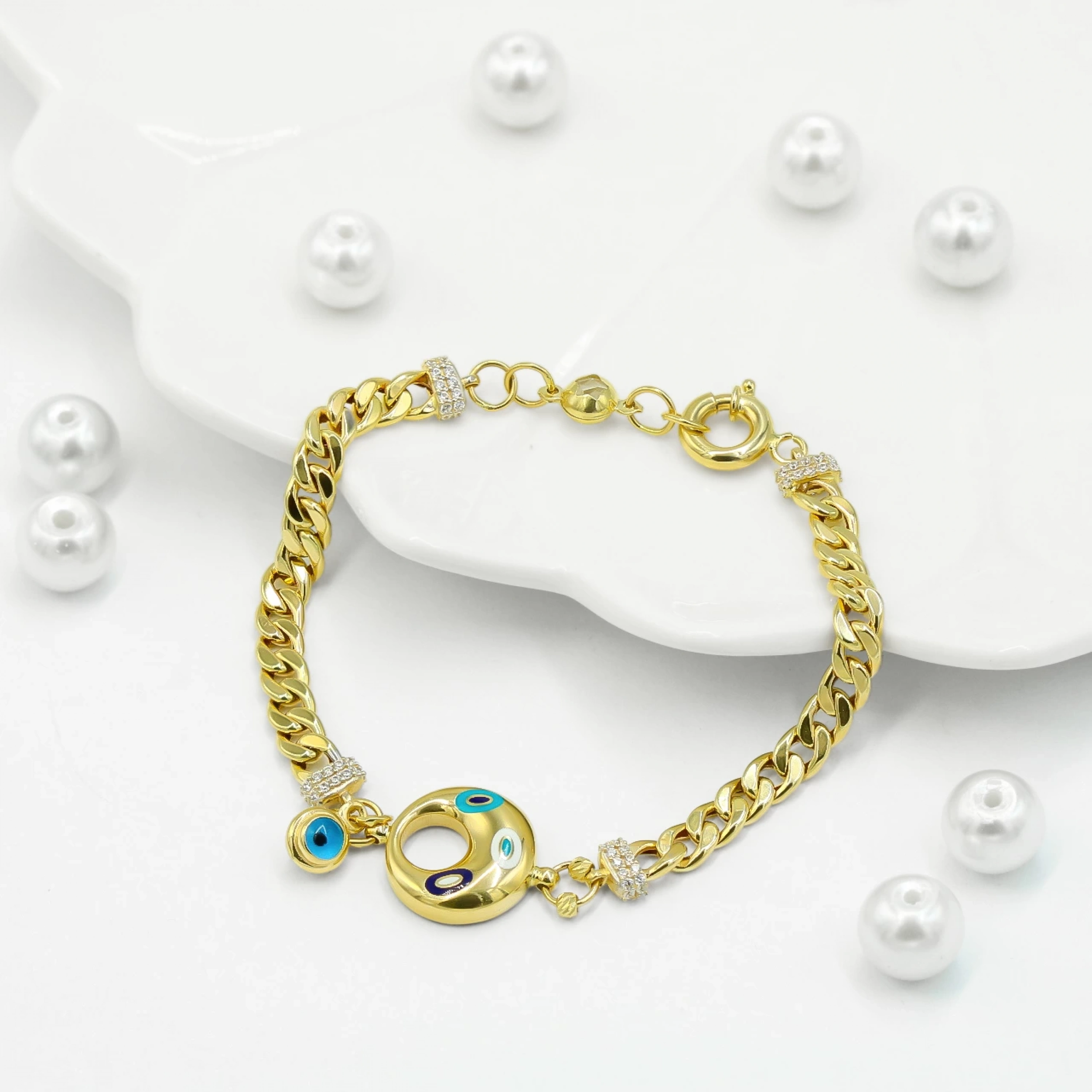 Nazar Temalı Gurmet 14 Ayar Altın Bileklik